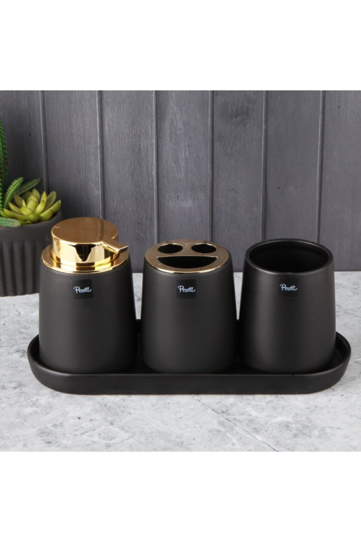 MEGAHOME Mega Home Perotti Tepsili 3 Lü Banyo Seti Siyah