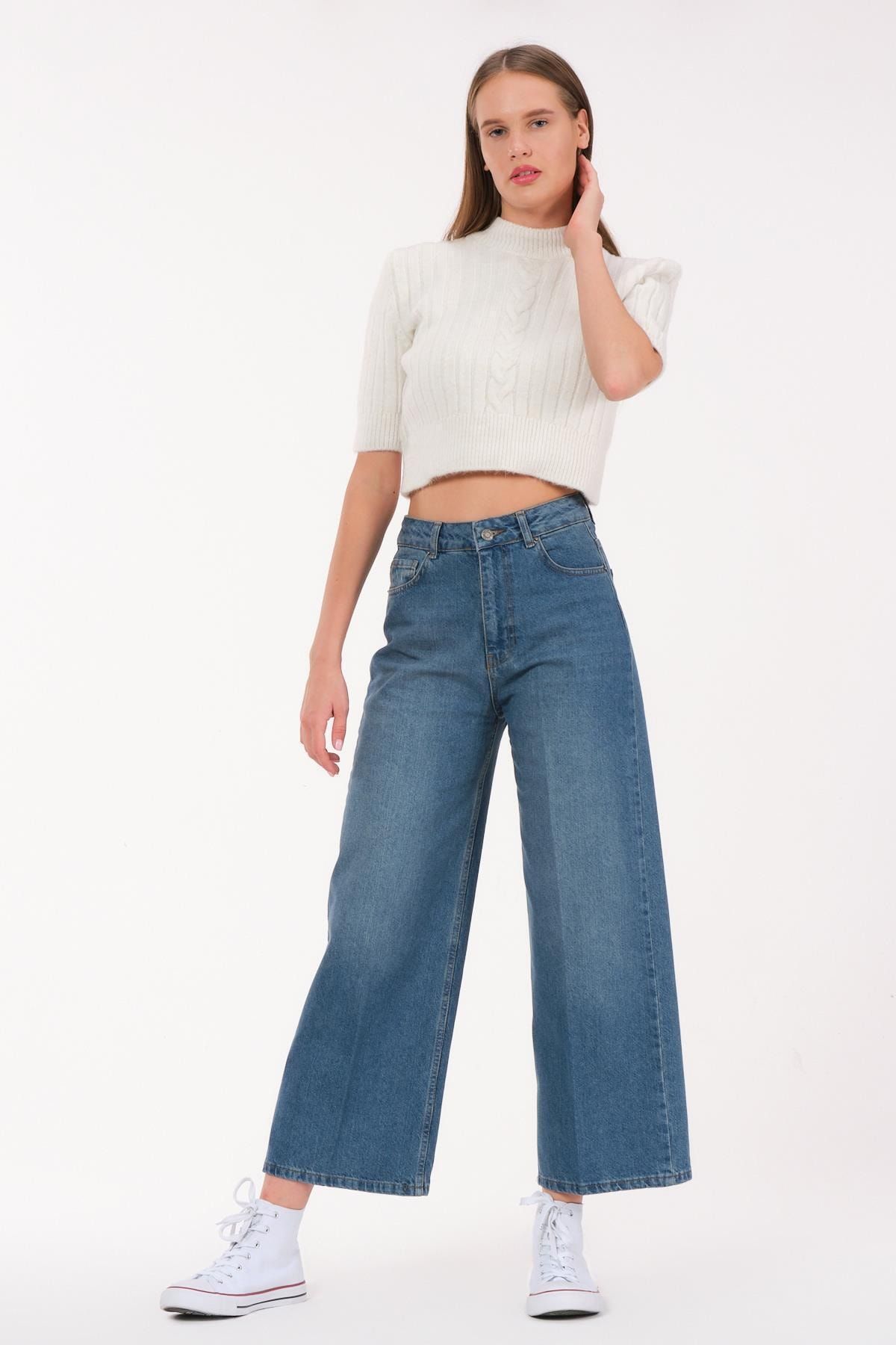its basic Kadın Tint Renk Wide Leg Kalıp Bol Paça Jean