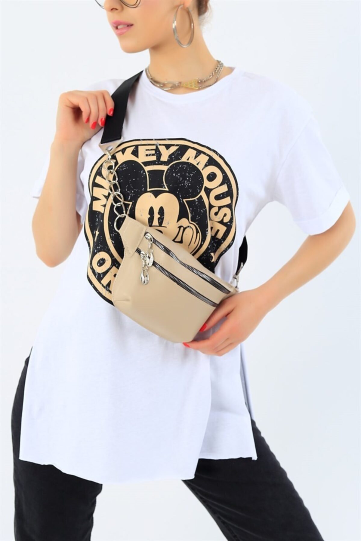 Afilva Kadın Bej Suni Deri Bayan Bel Çantası