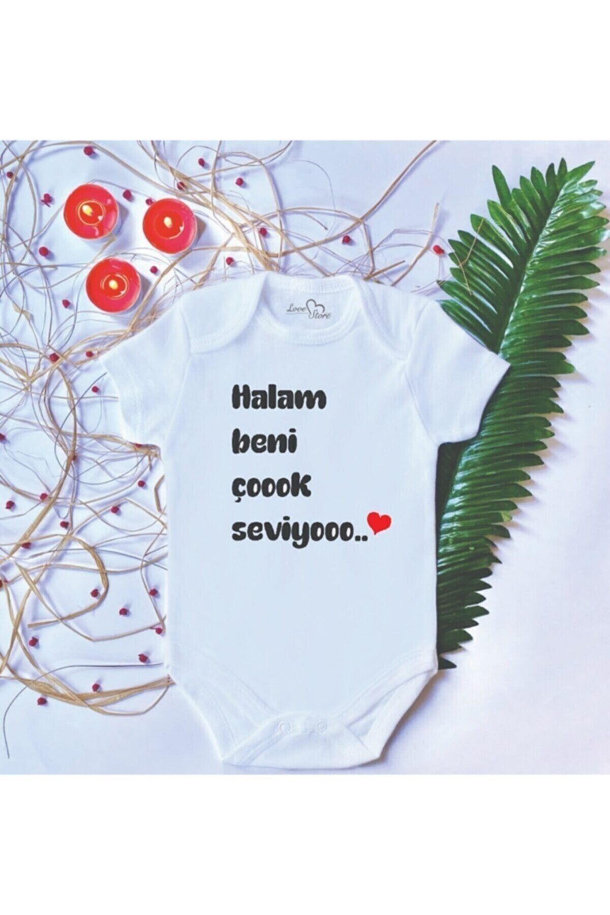 BabyLimon Unisex Bebek Baskılı Halam Beni Çok Seviyo %100 Pamuklu Çıtçıtlı Body Zıbın