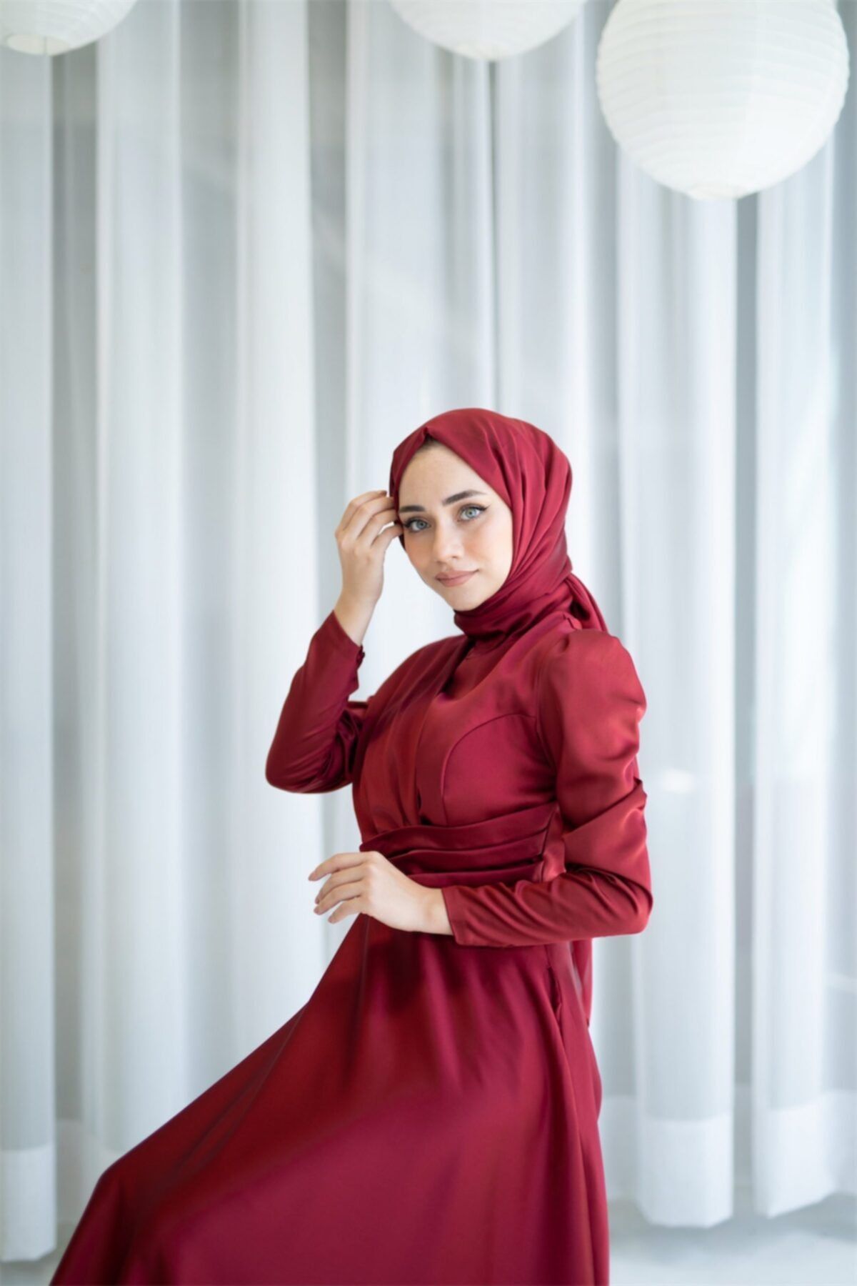 Ahunare Helen Tesettür Abiye - Bordo