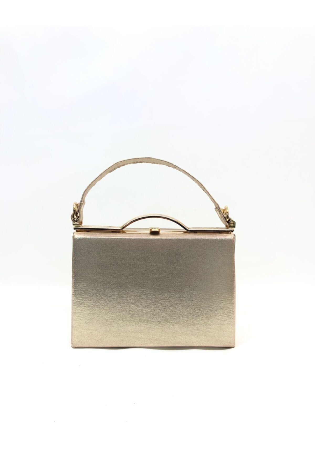 womenacs Altın Renk Sıvama Desenli Abiye Portfoy Clutch Kadın Çanta Elde Ve Uzun Askılı (zincir Askılı)