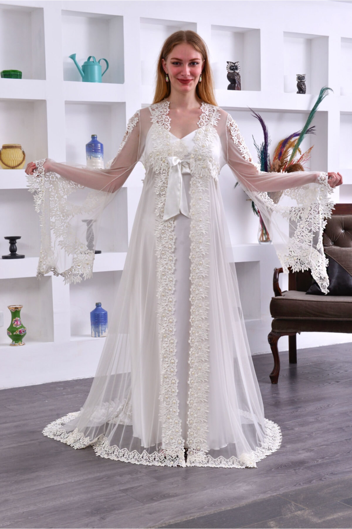 shifonla Kadın Açık Krem Sabahlık