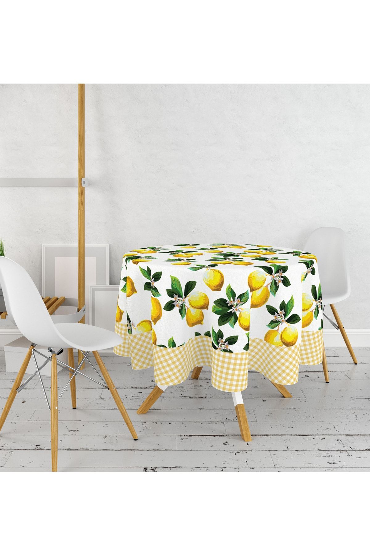 Befahomes Limon Desenli Dijital Baskılı Yuvarlak Masa Örtüsü