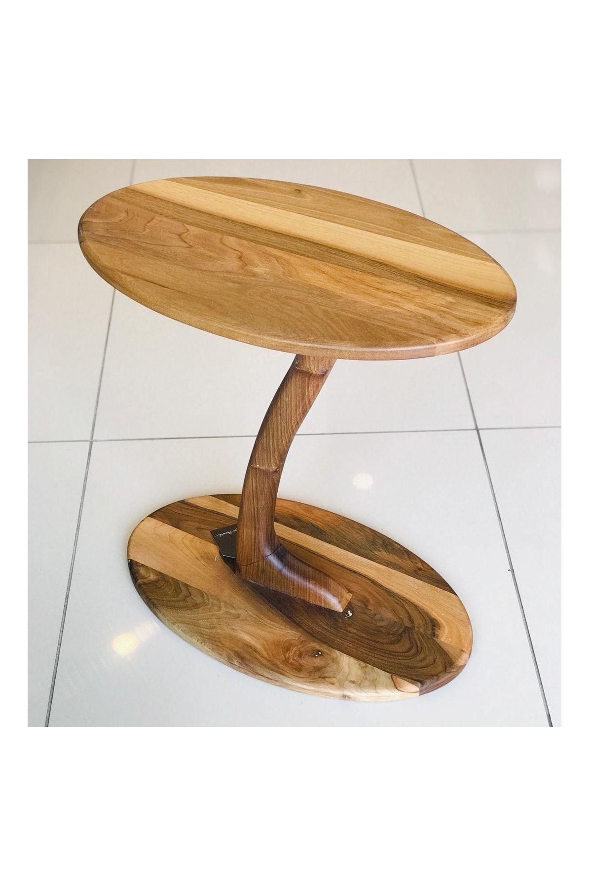 ASİLWOOD Ahşap Oval Yan Sehpa