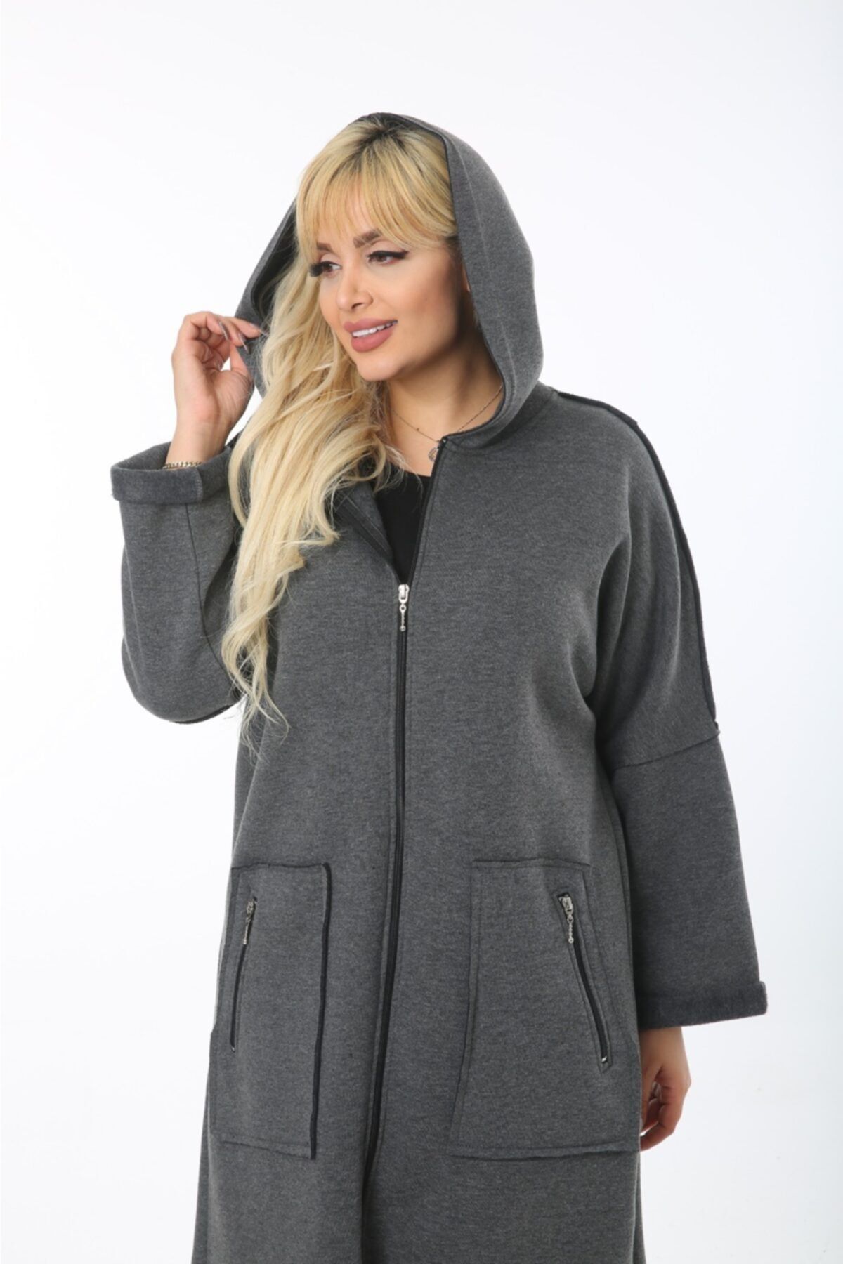 Hitit Butik Uzun Kalın Polar Gri Hırka