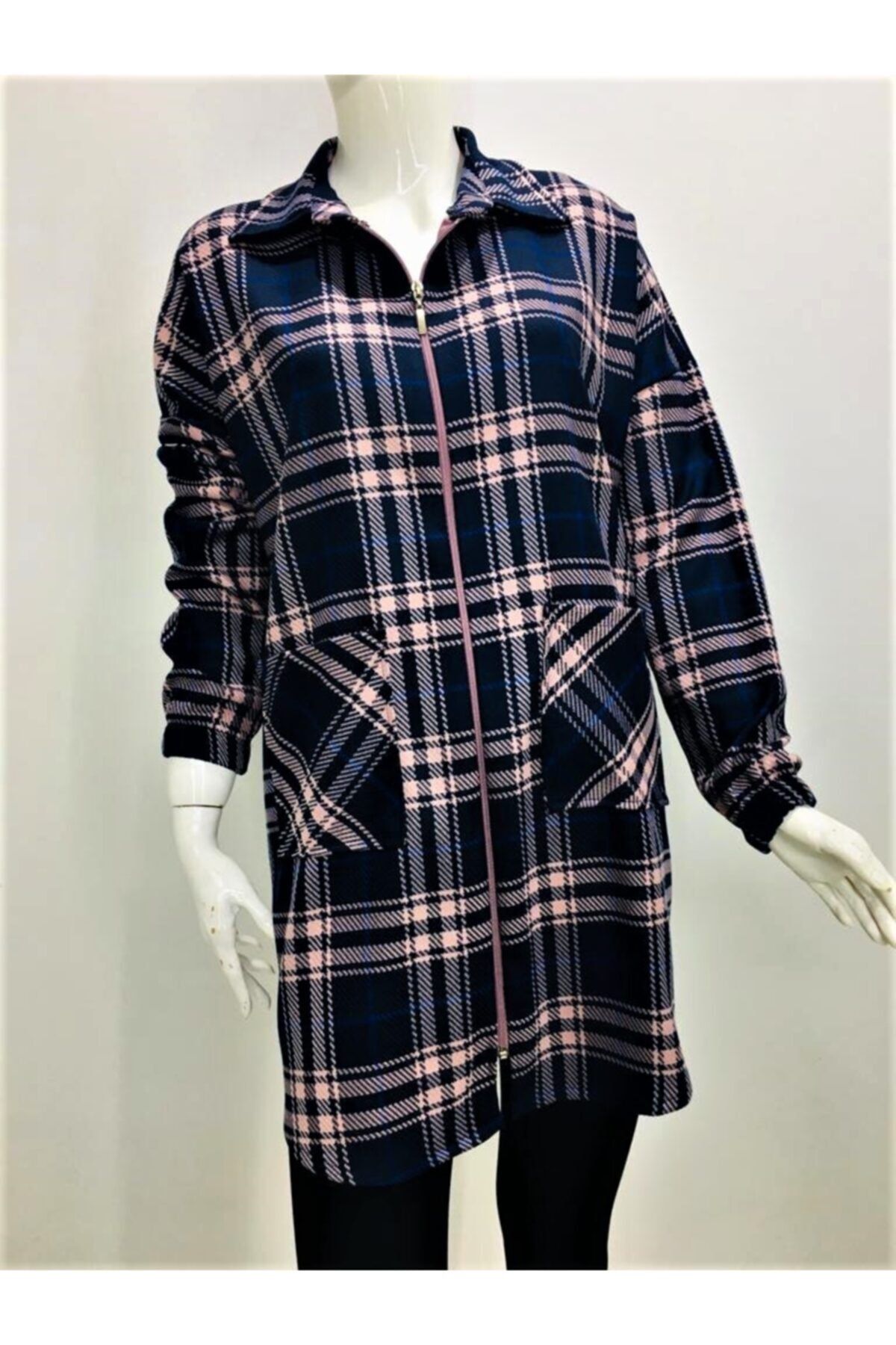 MürfeModa Gömlek Yaka Oduncu Desenli Cepli Tunik