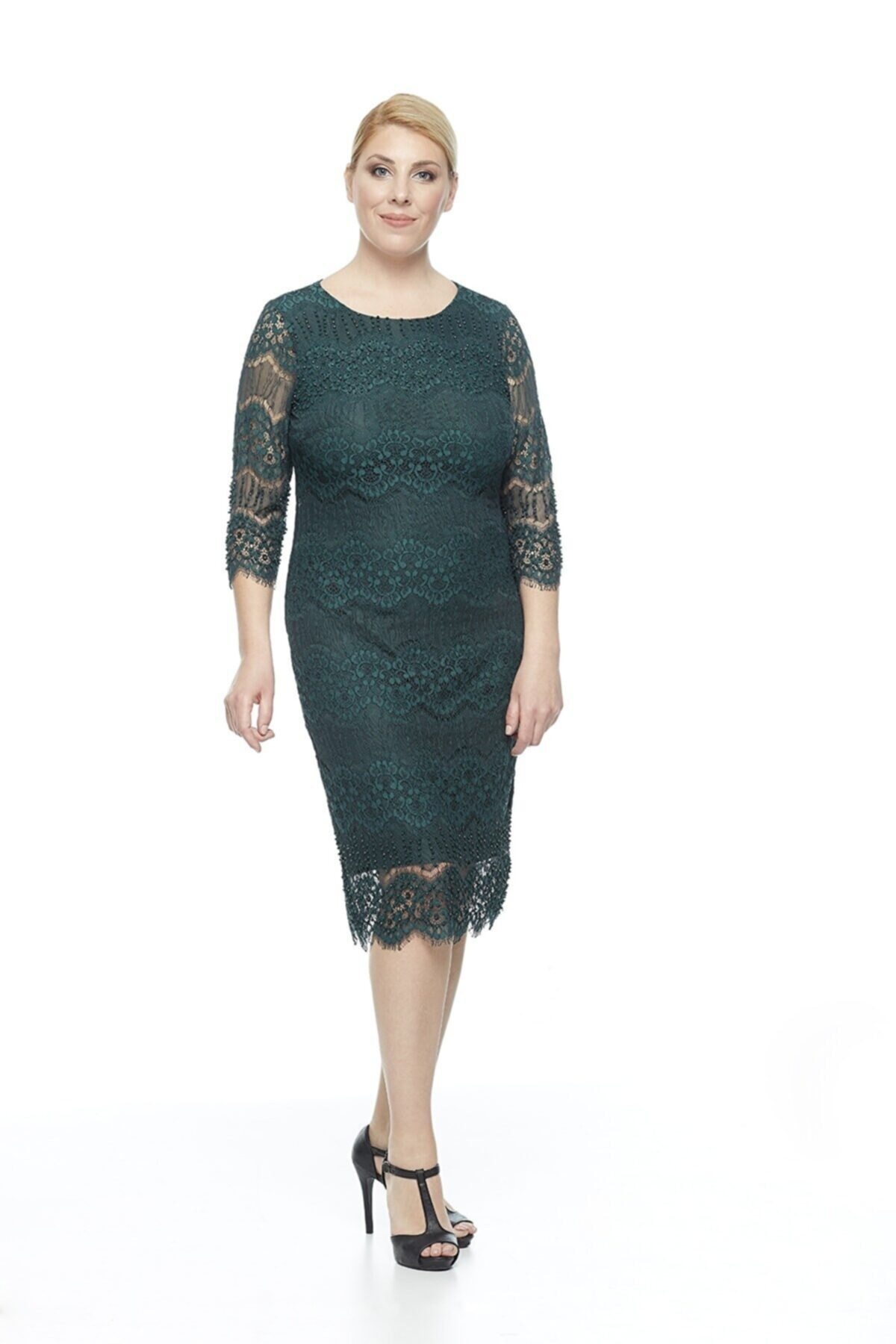 Moda Berray Dantel Elbise Yeşil