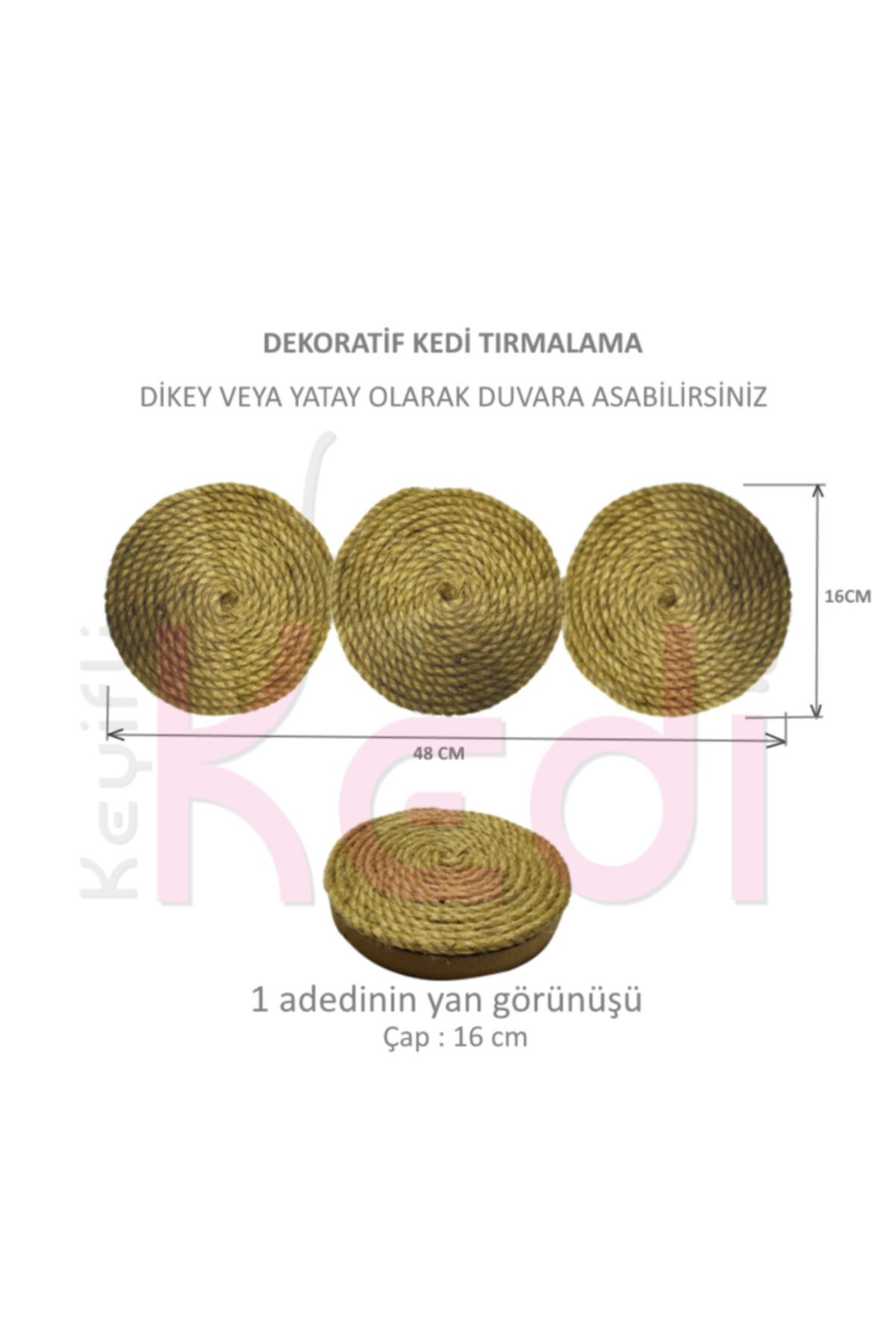Keyifli Kedi Kedi Tırmalama - Duvara Asılabilir 3 Adet Yuvarlak Tip