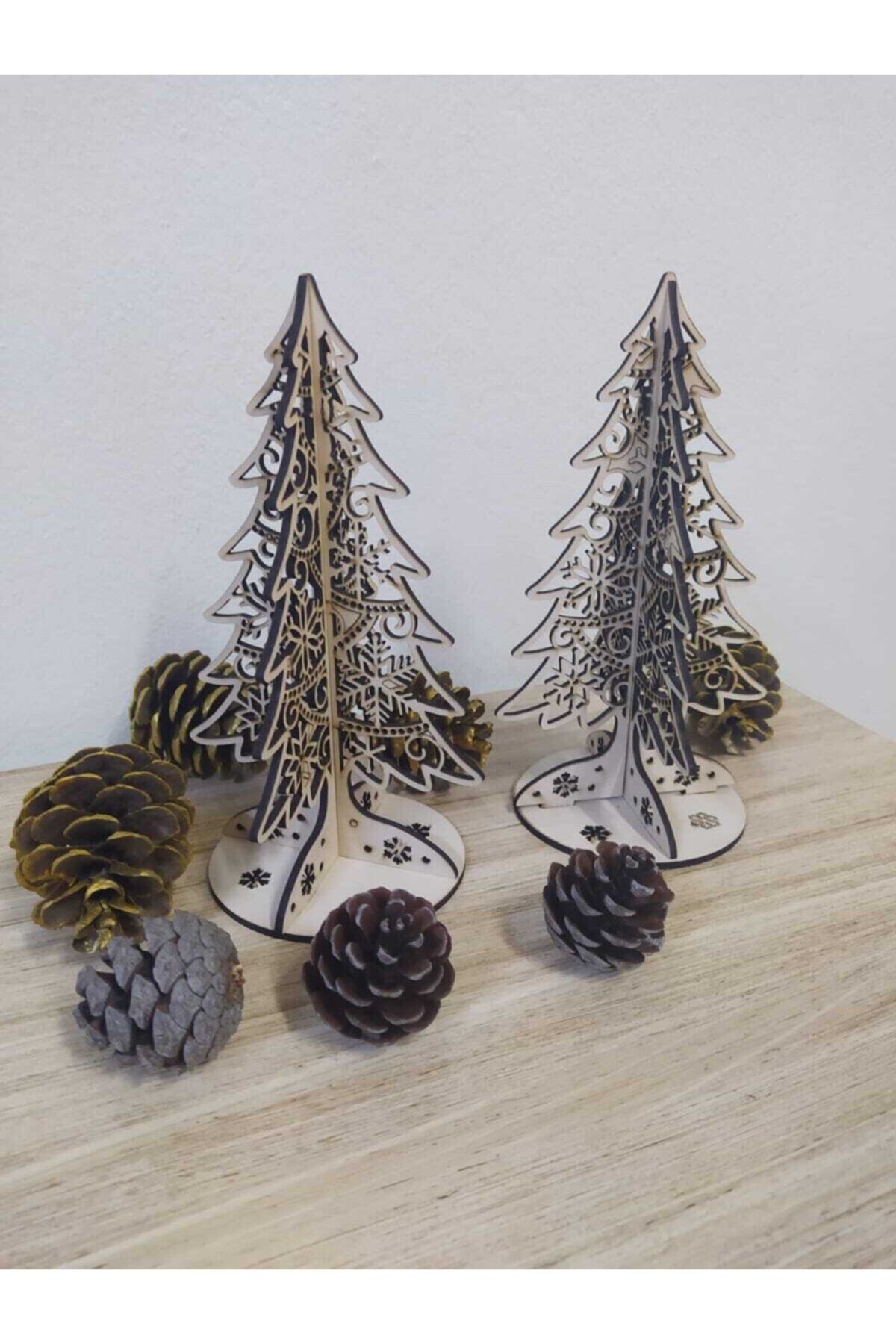 Elfora Yılbaşı Ağacı Hediye Süs Ahşap Kesim Noel Ağacı 22 Cm