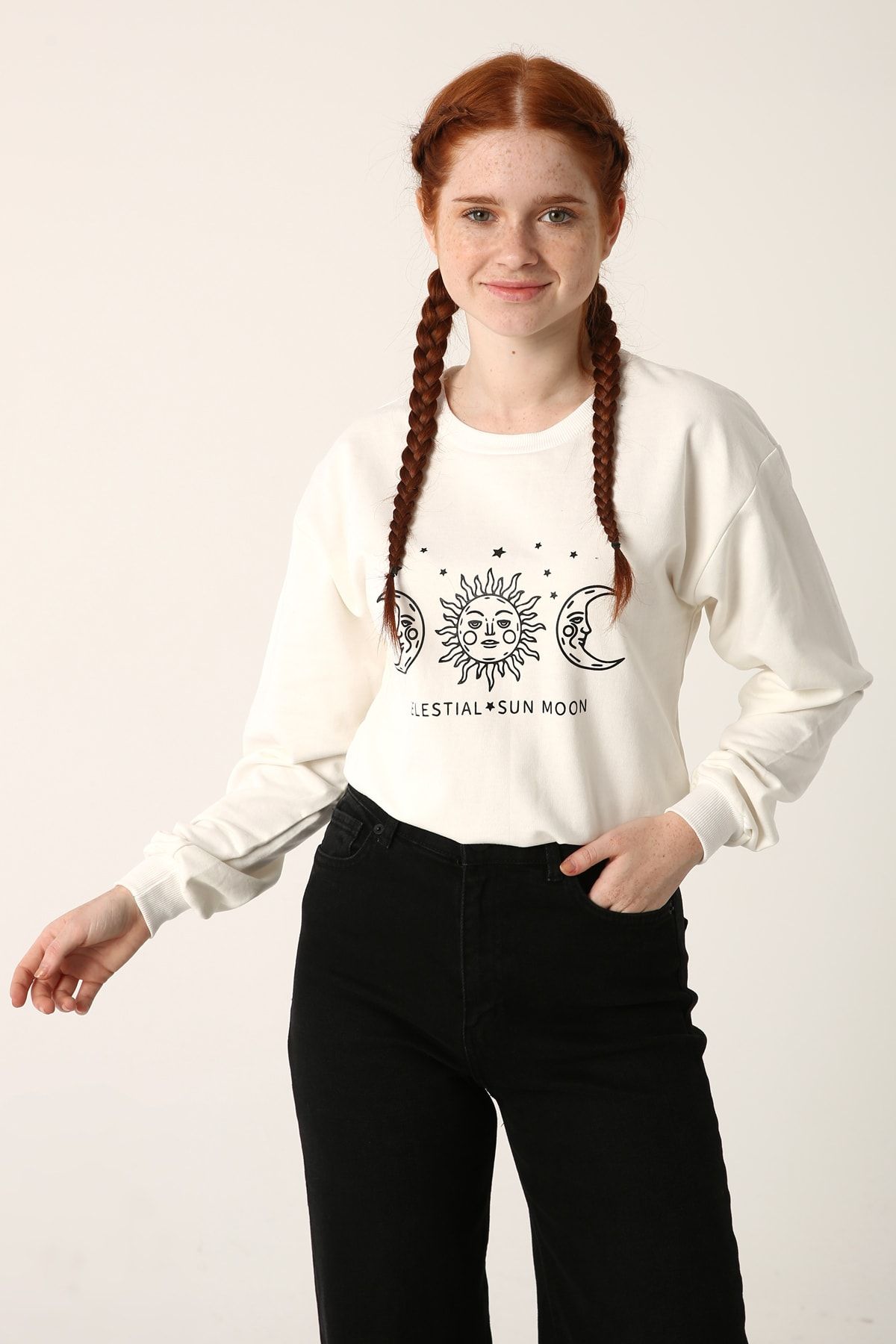 Ekrumoda Ekru Baskılı Sweatshirt