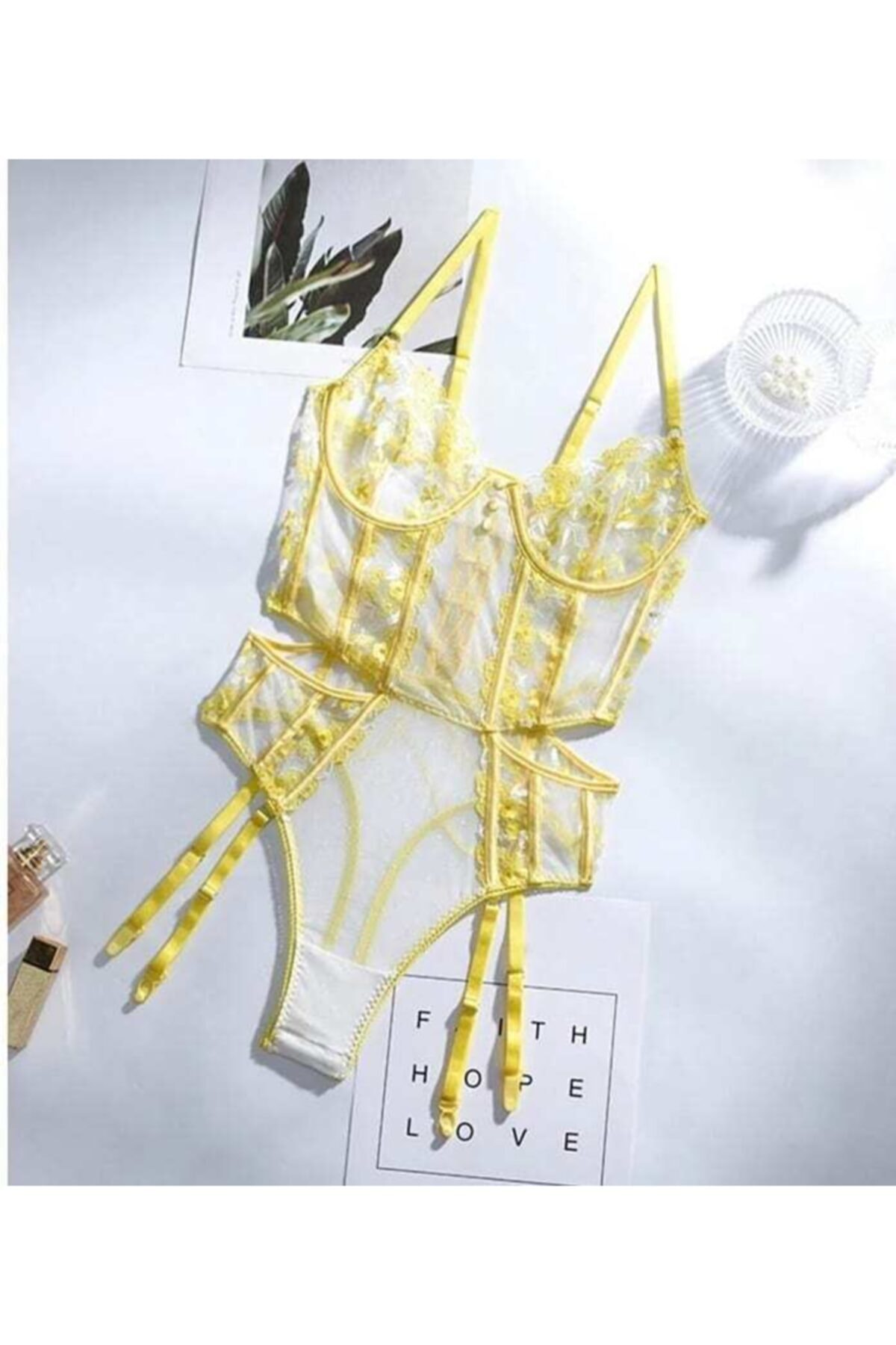 Gaia Underwear Harriet Tasarım Sarı Jartiyer Takımı
