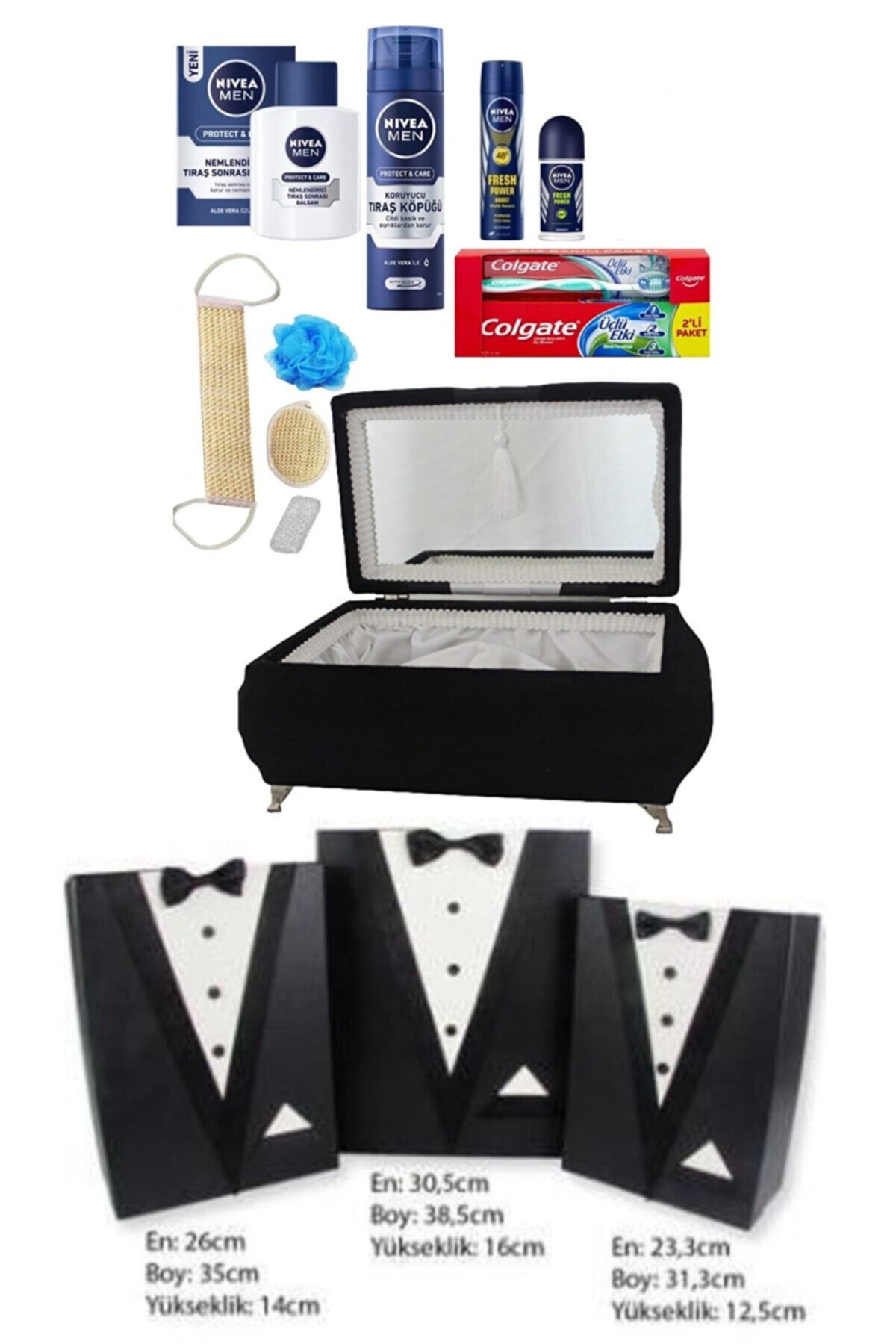 Nivea Aynalı Sandıkta 13 Parça Damat Çeyiz Bohça Seti