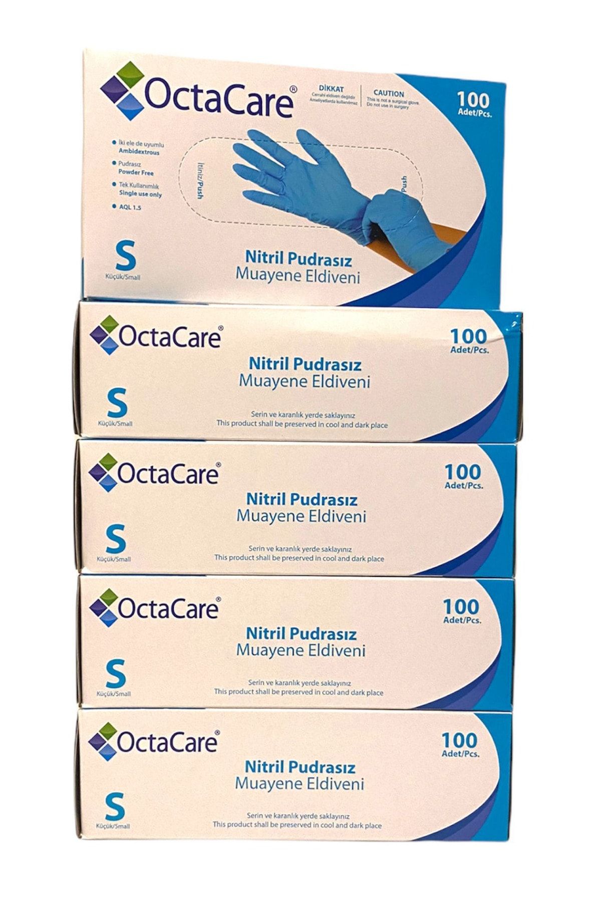 Octacare Nitril Pudrasız Muayene Eldiveni Mavi - Beden S - 5 Kutu X 100 Adet