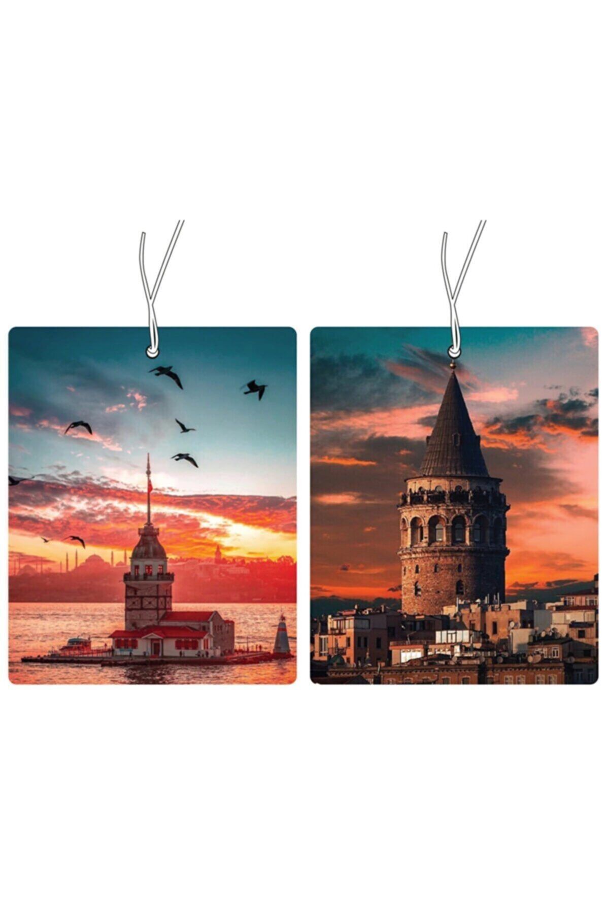Mad Accessories -galata Ve Kız Kulesi Parfüm Esanslı Baskılı Ipli Asma Ayna Oto Araç Kokusu