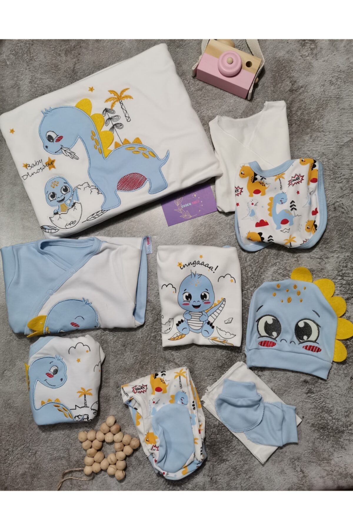 BABY TONE Mavi Dinozor Detaylı 10'lu Hastane Çıkışı