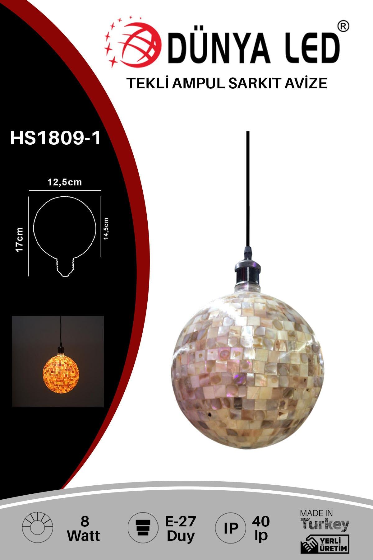 DÜNYA LED Hs.1809-1 8w Granit Tekli Sarkıt Ampul Avize Salon Cafe Hol Ofis Aydınlatması