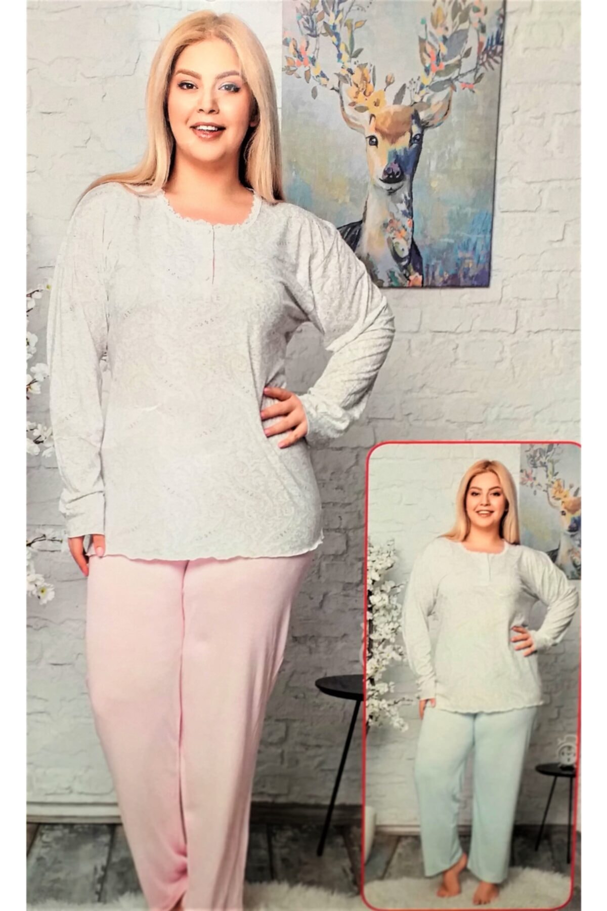 Miss Melina Büyük Beden Pijama Takımı,anne Pijaması Somon