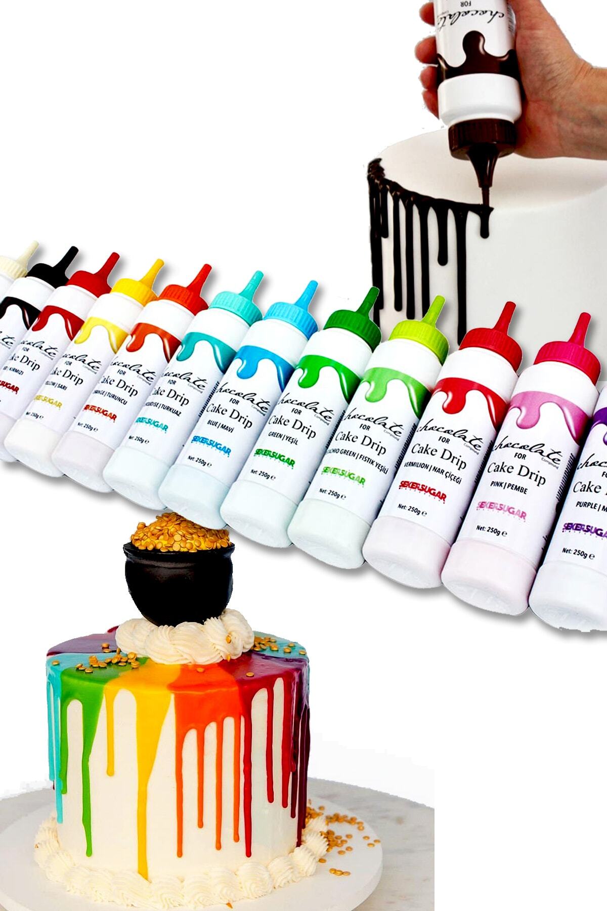Dekamis Drip Çikolata 250 gr Pembe Desen Dekor Drip Akışkan Çikolata Pembe
