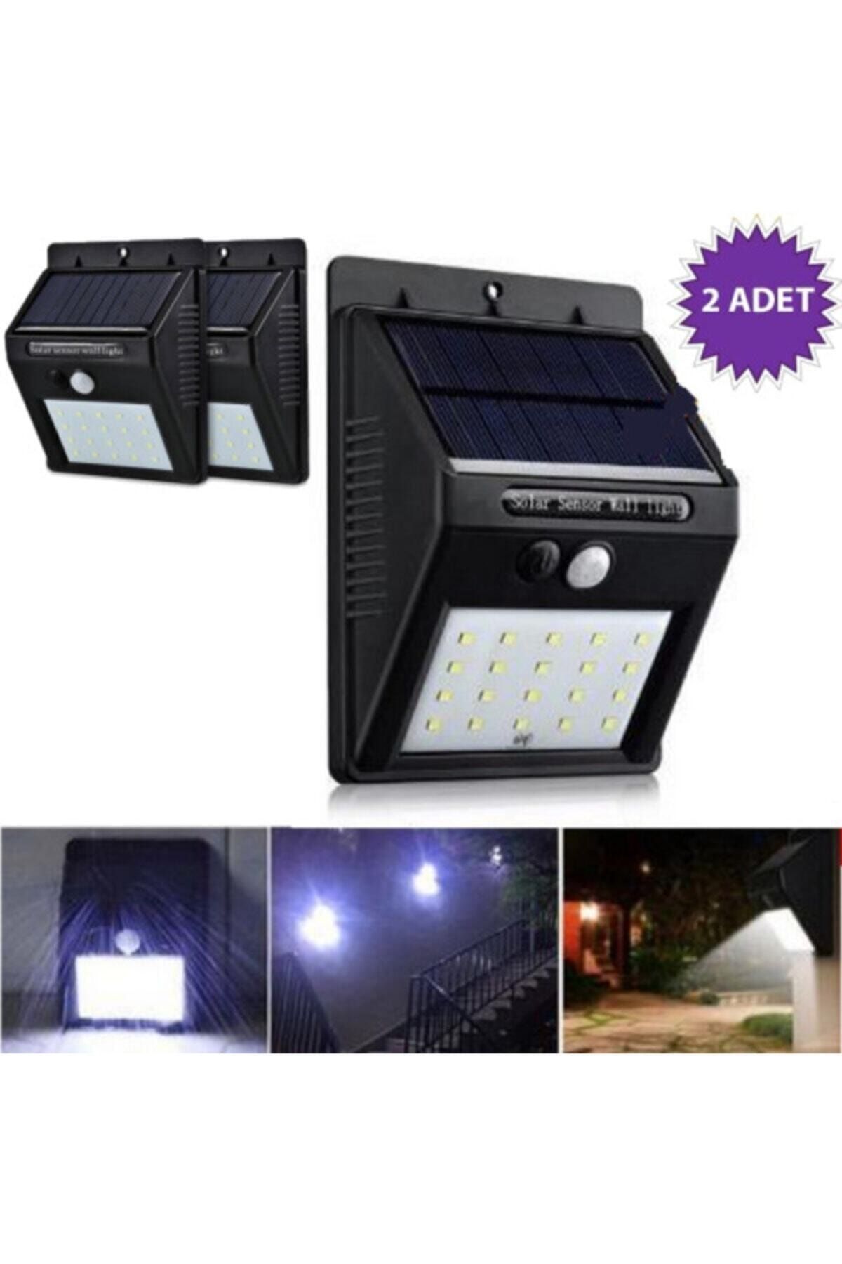 Led 2 Adet Güneş Enerjili Solar Lamba 20 Li Sensörlü Duvar Tipi Su Geçirmez Sokak Bahçe Lambası