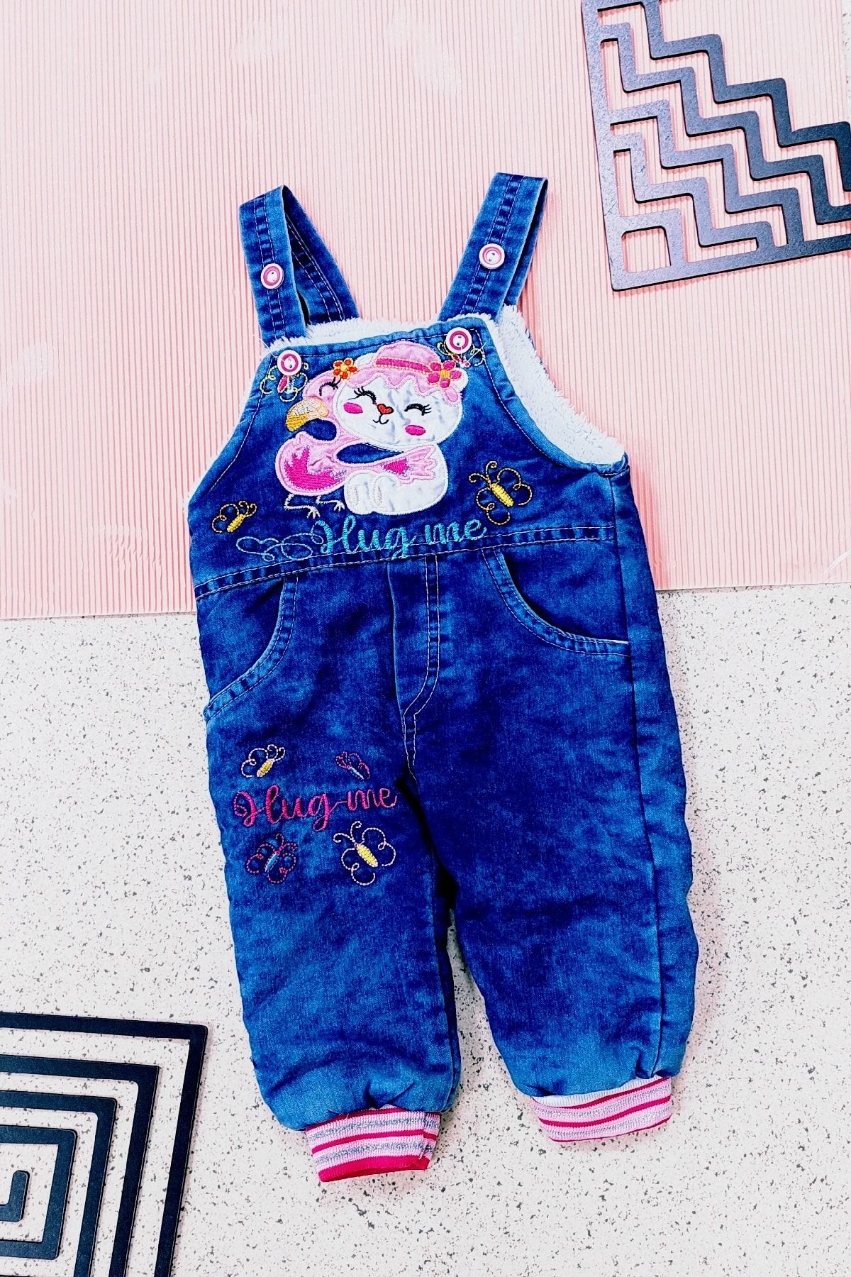 Tay Kids Kız Çocuk Mavi Kedili Polarlı Salopet