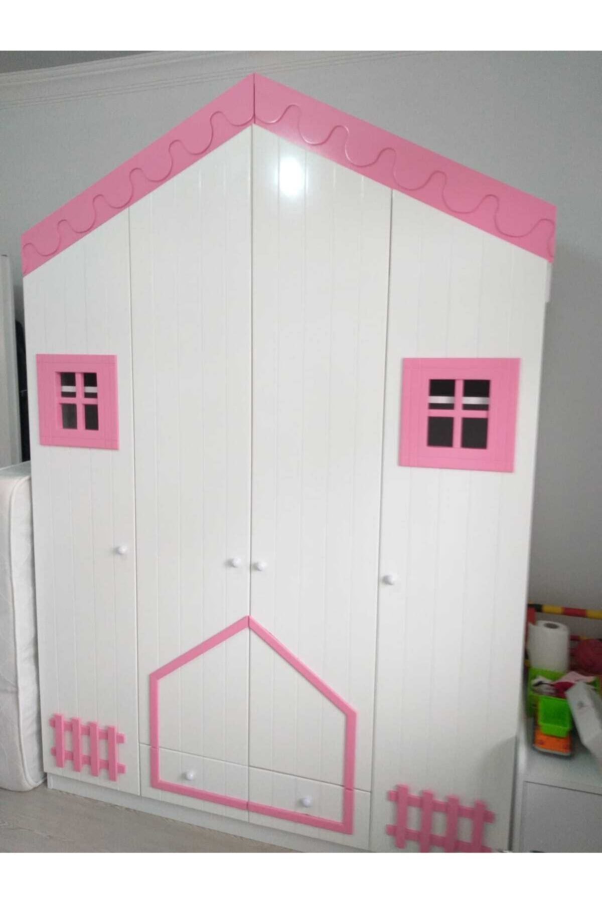 Deniz mobilya Montessori Dolap Mdf Dir Kople Beyaz Pembe
