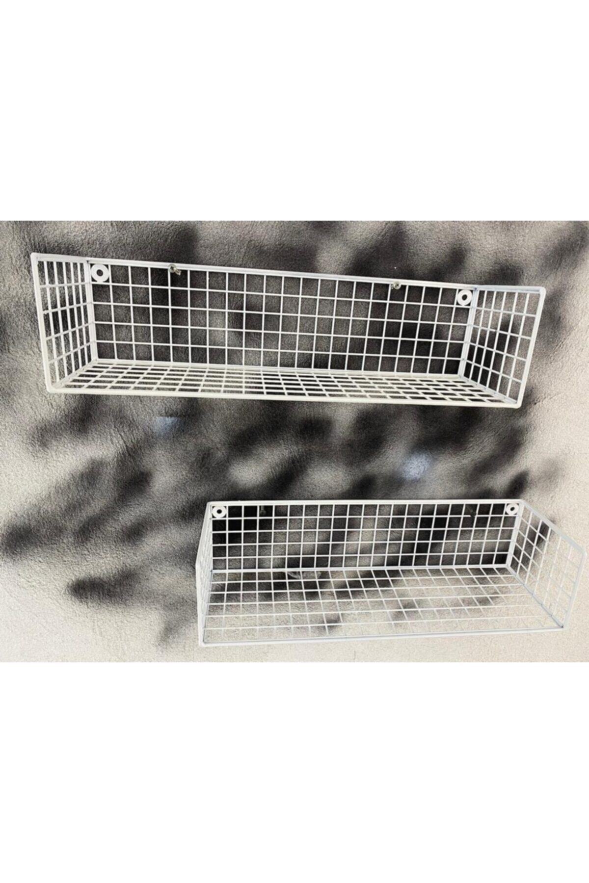GO DEKOR Metal 2li Set Rüstik Çalışma Odası, Banyo Ve Mutfak Tel Duvar Rafı Beyaz