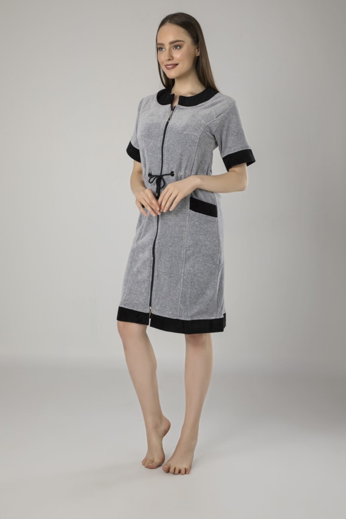 Nuşa Kadın Gri Fermuarlı Sabahlık