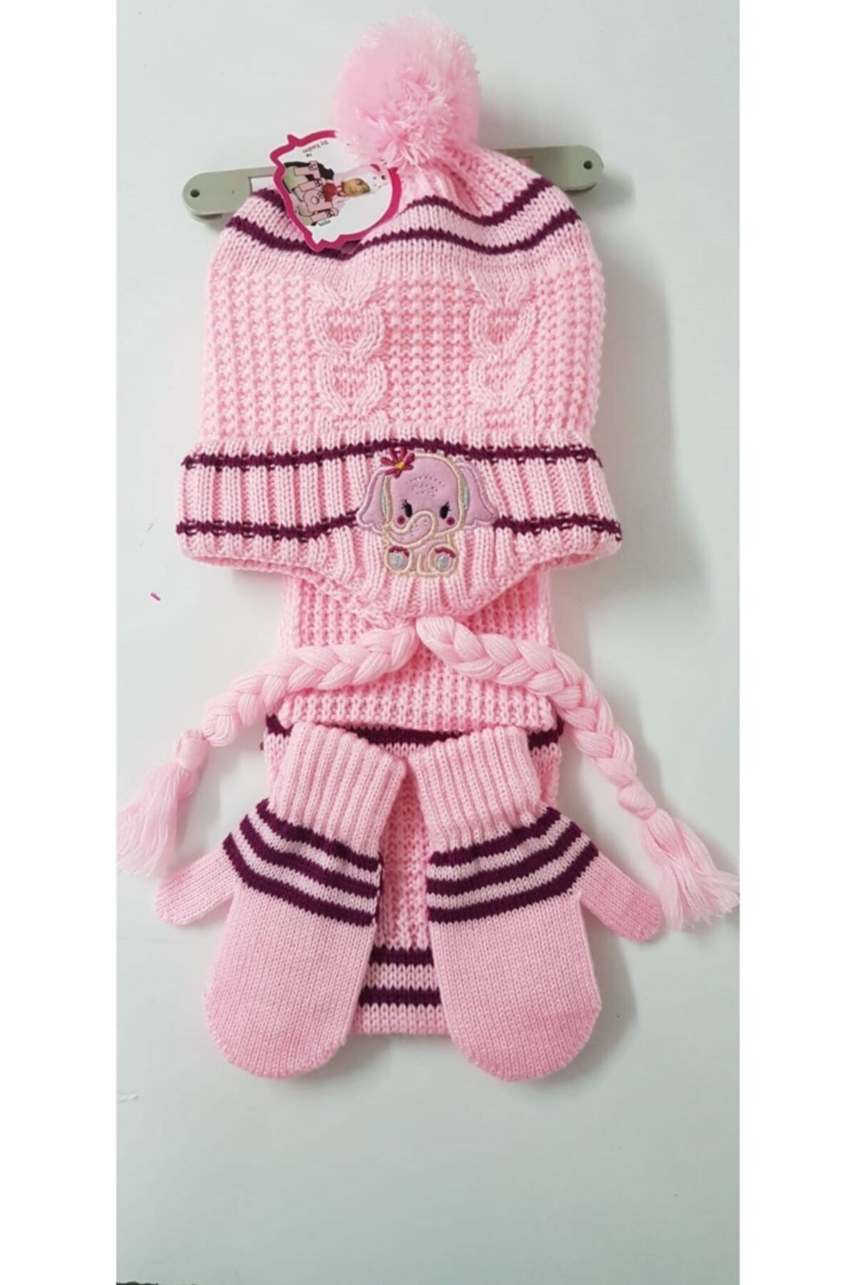 mercantoptan Kız Çocuk Pembe 1-3 Yaş 3'lü Atkı Bere Eldiven Set