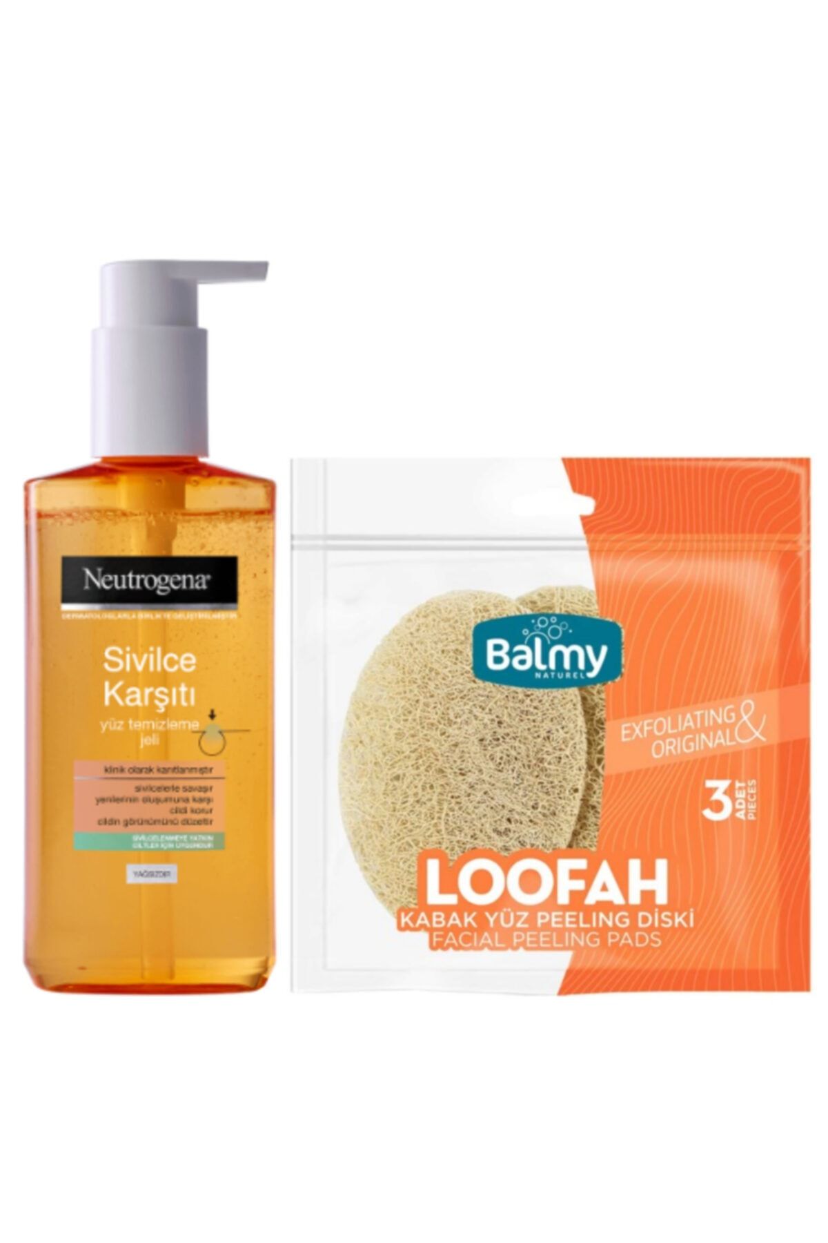 Neutrogena Sivilce Karşıtı Yüz Temizleme Jeli 200 ml Ve Loofah Kabak Yüz Peeling Diski 3'lü