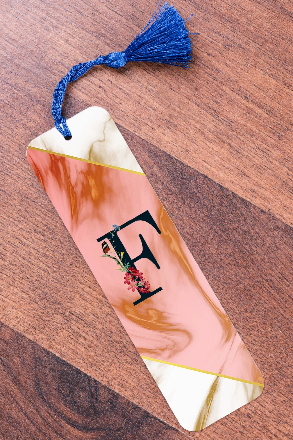 Procity F Harfi Pembe Mermer Metal Kitap Ayracı