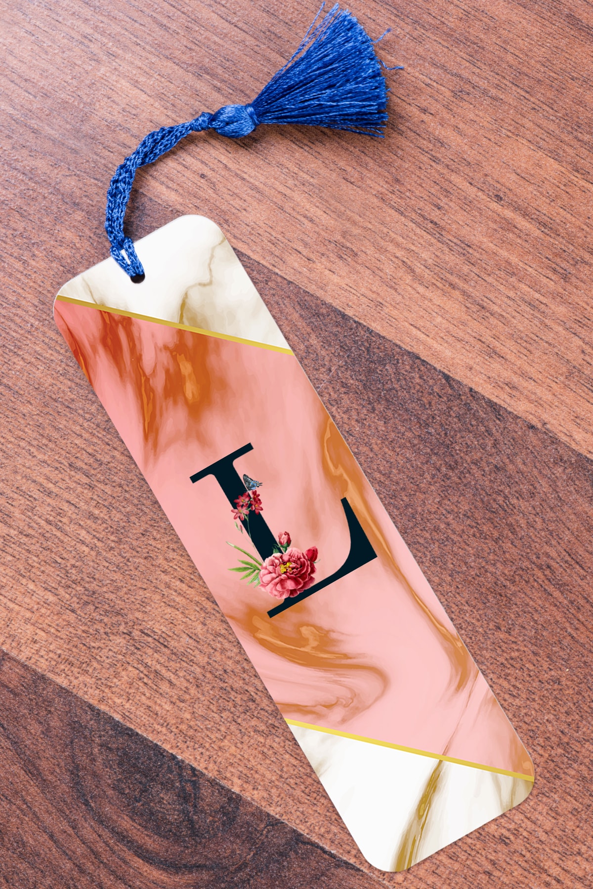 Procity L Harfi Pembe Mermer Metal Kitap Ayracı