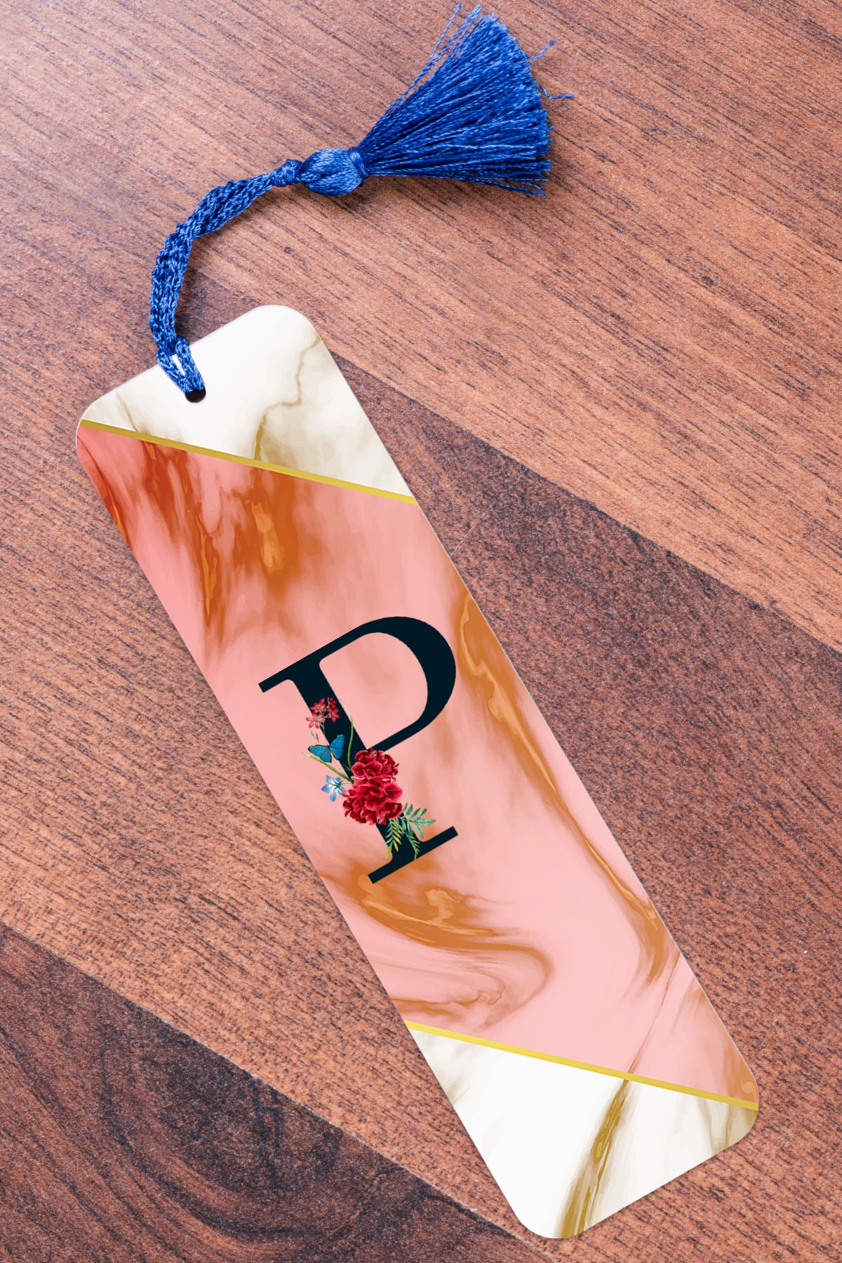 Procity P Harfi Pembe Mermer Metal Kitap Ayracı