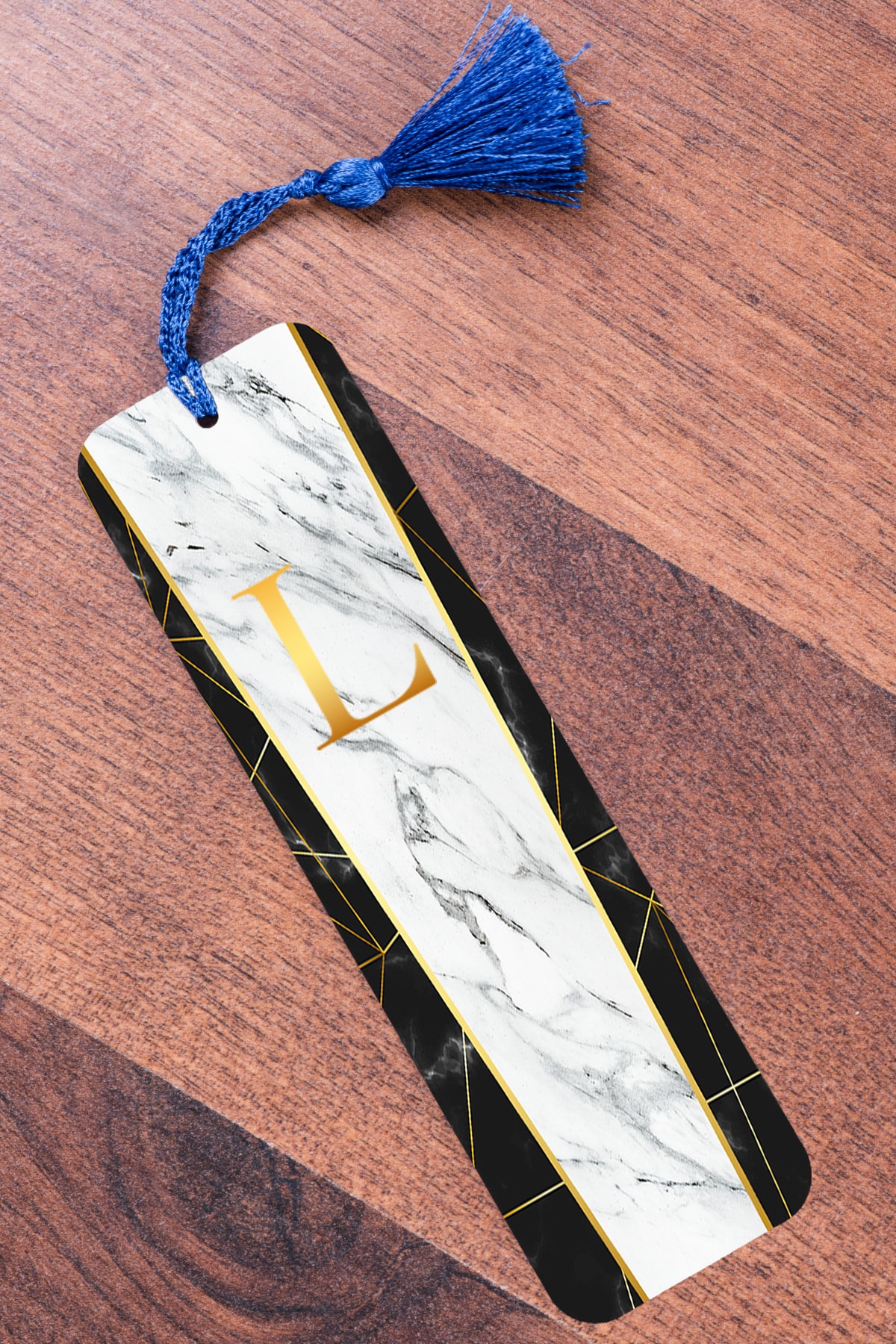 Procity L Harfi Siyah Beyaz Mermer Metal Kitap Ayracı