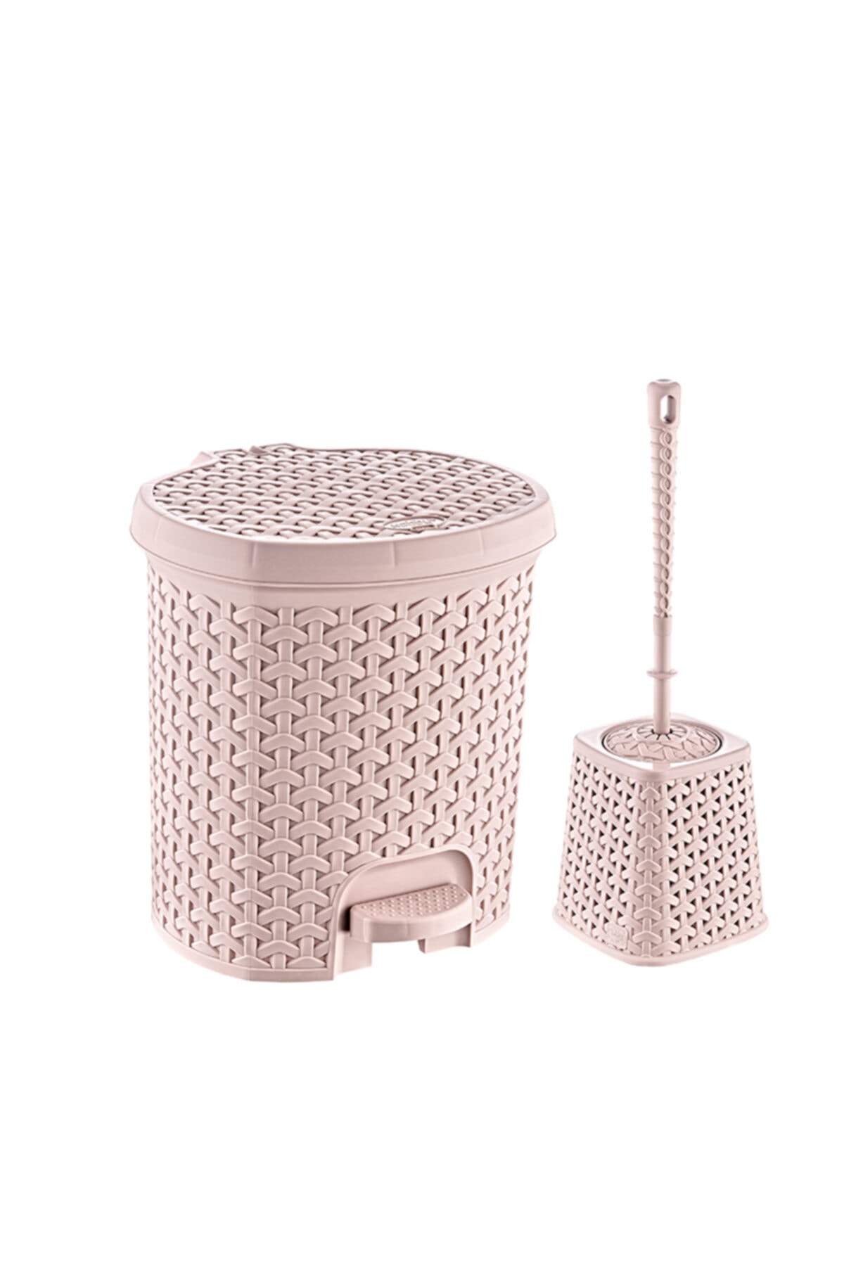 Arrita Home 2'li Rattan Desen Banyo Seti Çöp Kovası Ve Wc Fırçası