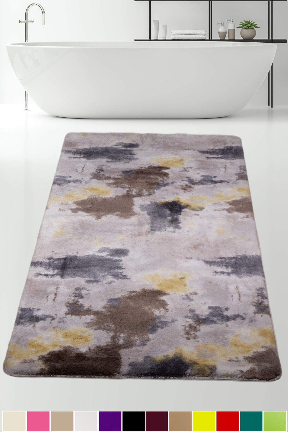 Bonny Home Delux Pastel Gri 100x200 Cm Peluş Banyo Paspası Kaymaz Taban Pufidik Büyük Banyo Halısı