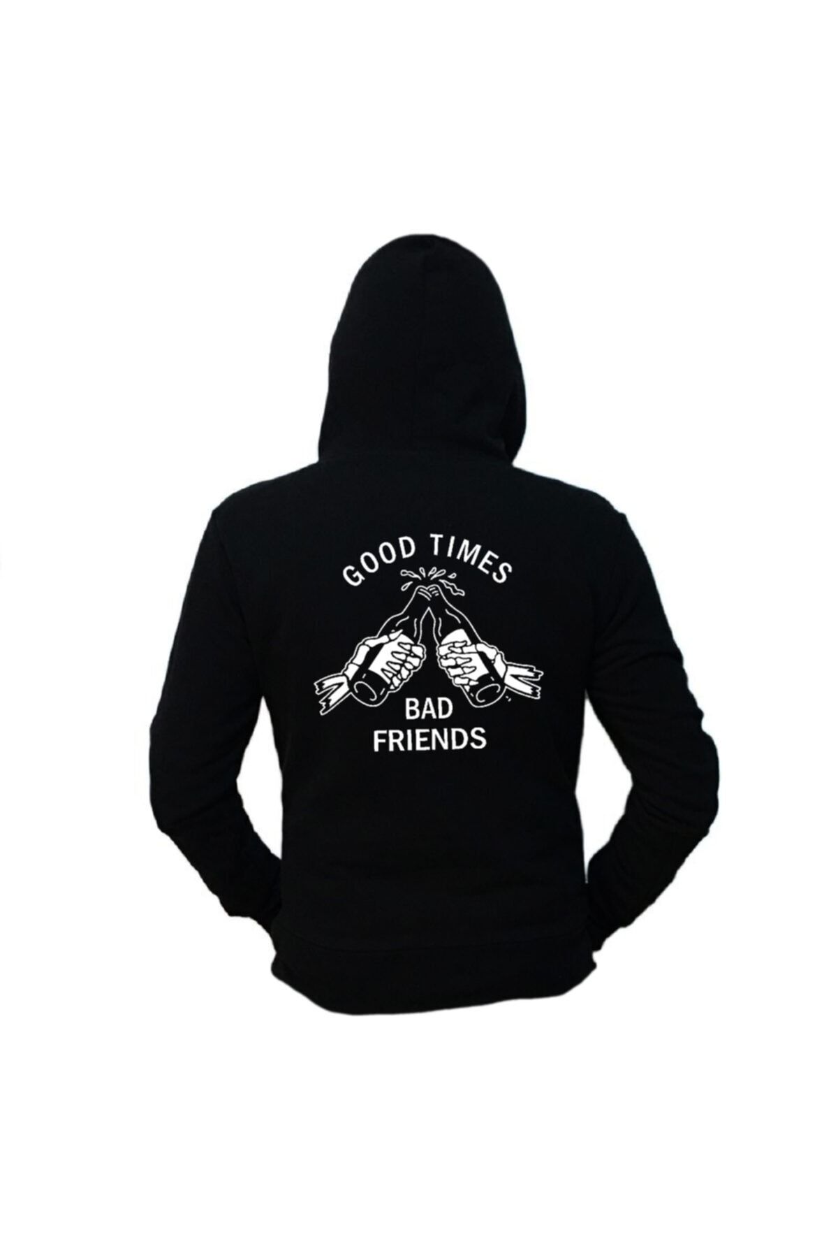 nrage Unisex Siyah Good Times Bad Friends Lurking Class Sırt Baskılı  Sweat