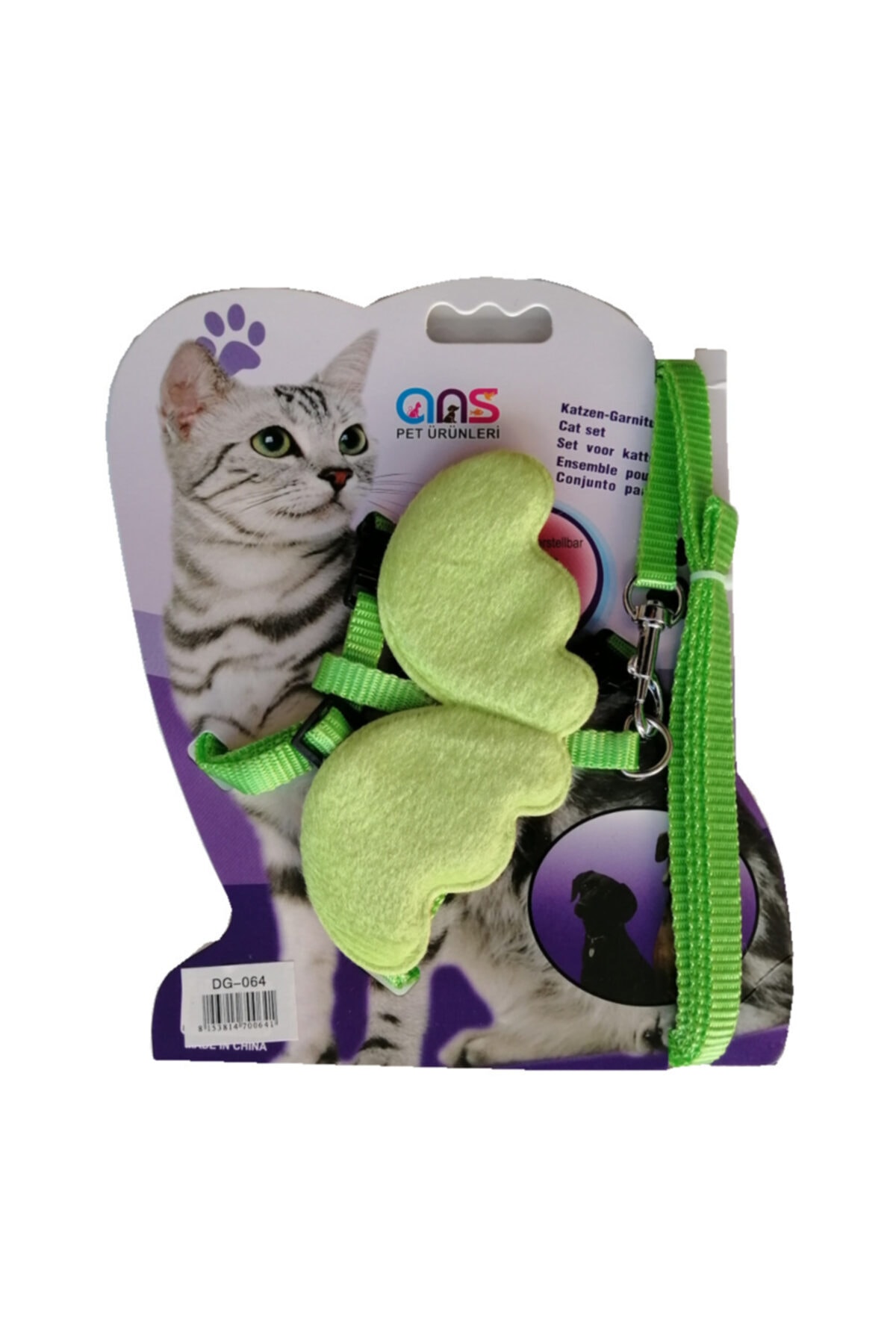 Ans Kanatlı Melek Kedi Göğüs Bel Tasması 20*32 Cm Yeşil
