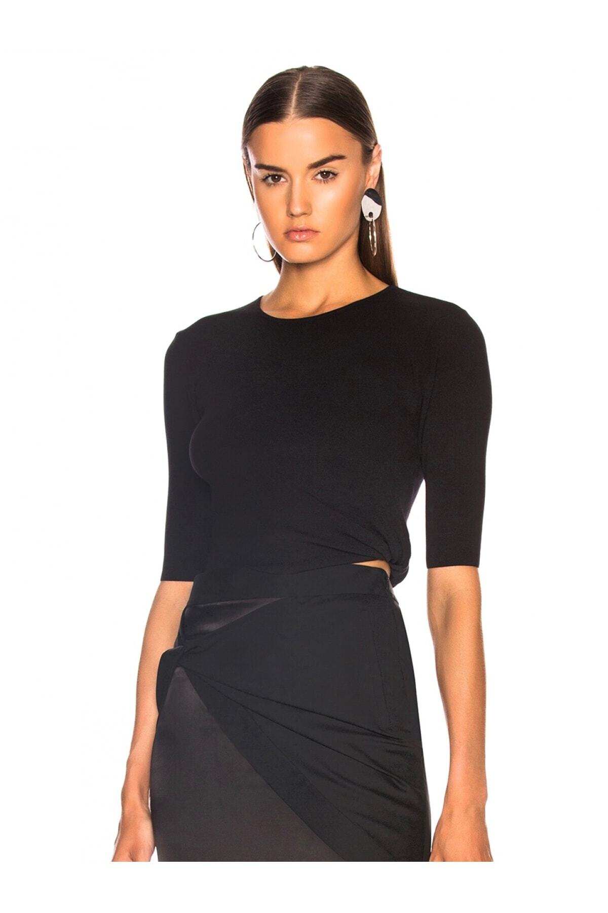 By Umut Design Kadın Siyah İpek Jarse Crop Top 249003