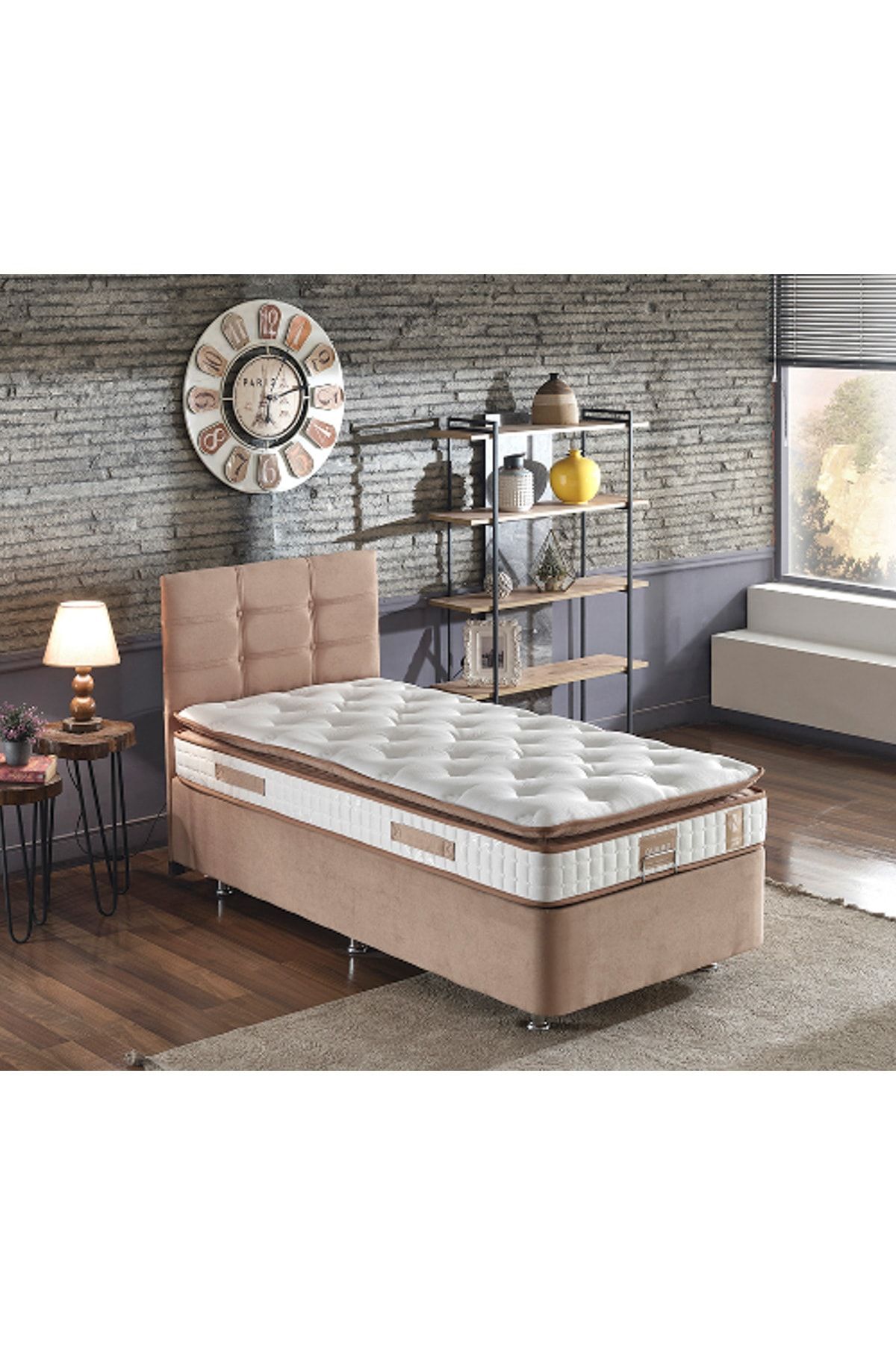 niron yatak niron queen 100x200 cm tek kisilik pedli yatak seti sutlu kahve kumas baza baslik ve yatak takimi fiyati yorumlari trendyol