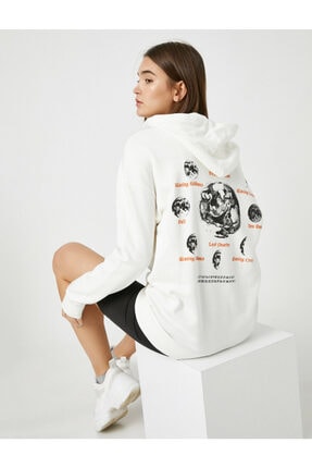 Koton Pamuk Kap&uuml;sonlu Baskili Sweatshirt