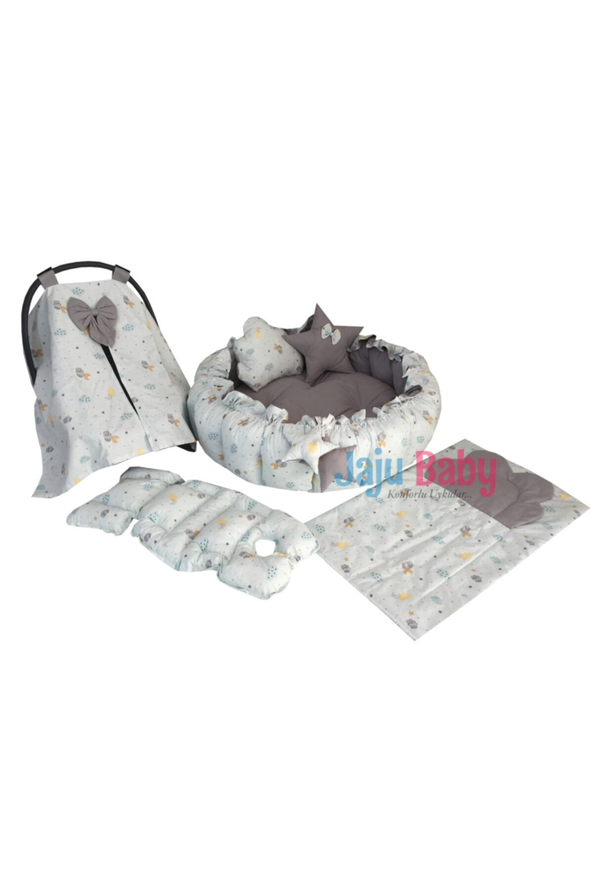 Jaju Baby Mint Ay Ve Bulut Desenli Set Tasarım Lüx Oyun Minderi Babynest