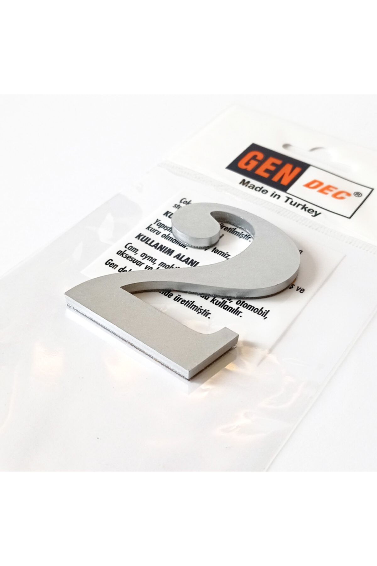 Hırdavat Gendec Kapı Numarası 8cm No:2 Metalik Gri Kendinden Yapışkanlı Numara