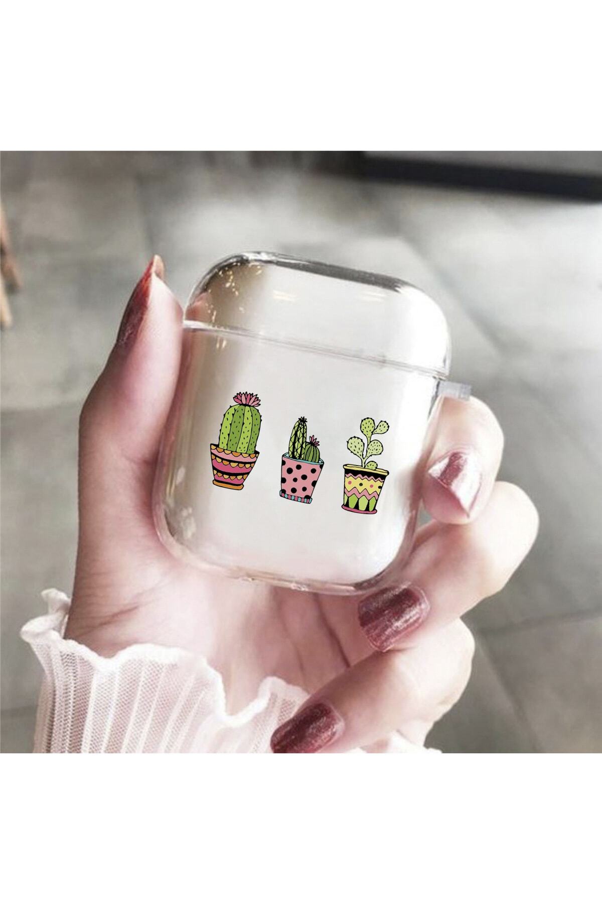shoptocase Kaktüs Tasarımlı Airpods Şeffaf Silikon Kılıf