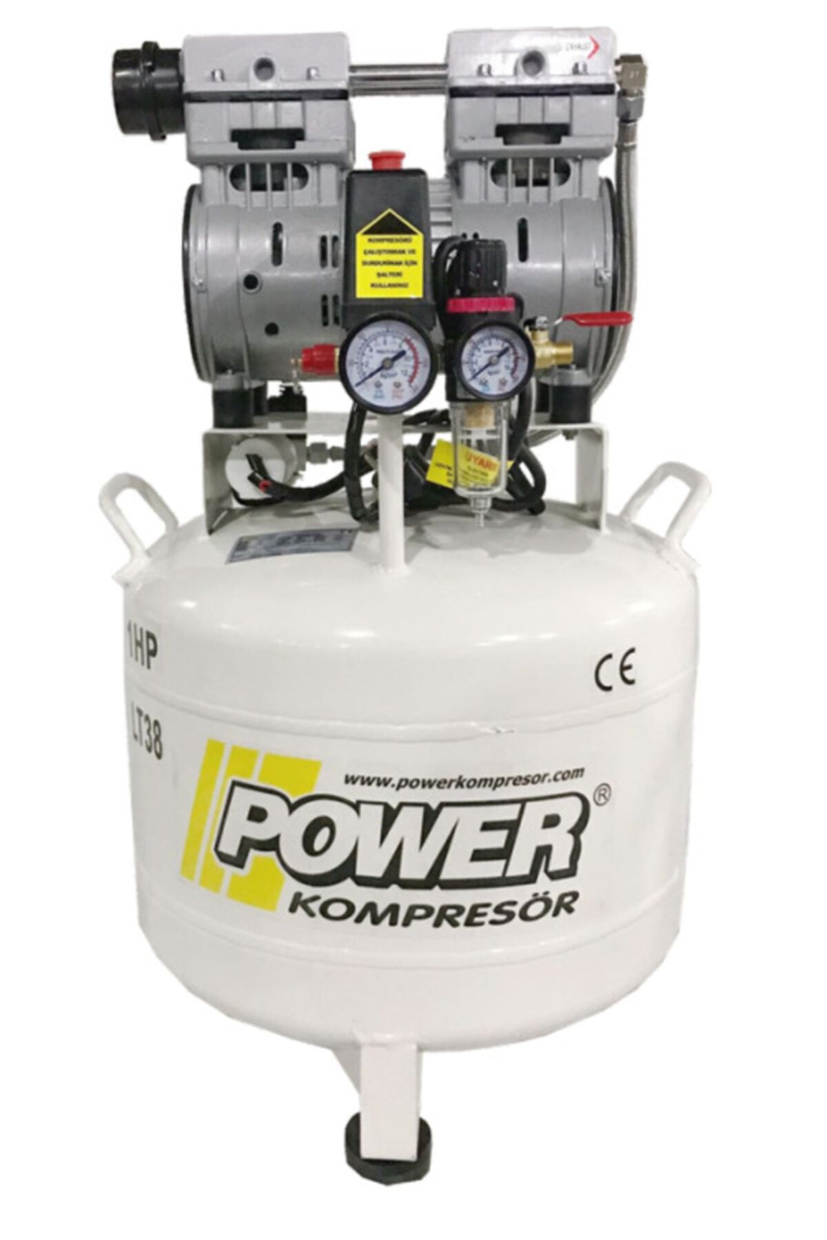 POWER 38 Litre - 1 Hp - 220 Volt - 8 Bar - Sessiz Ve Yağsız Kompresör