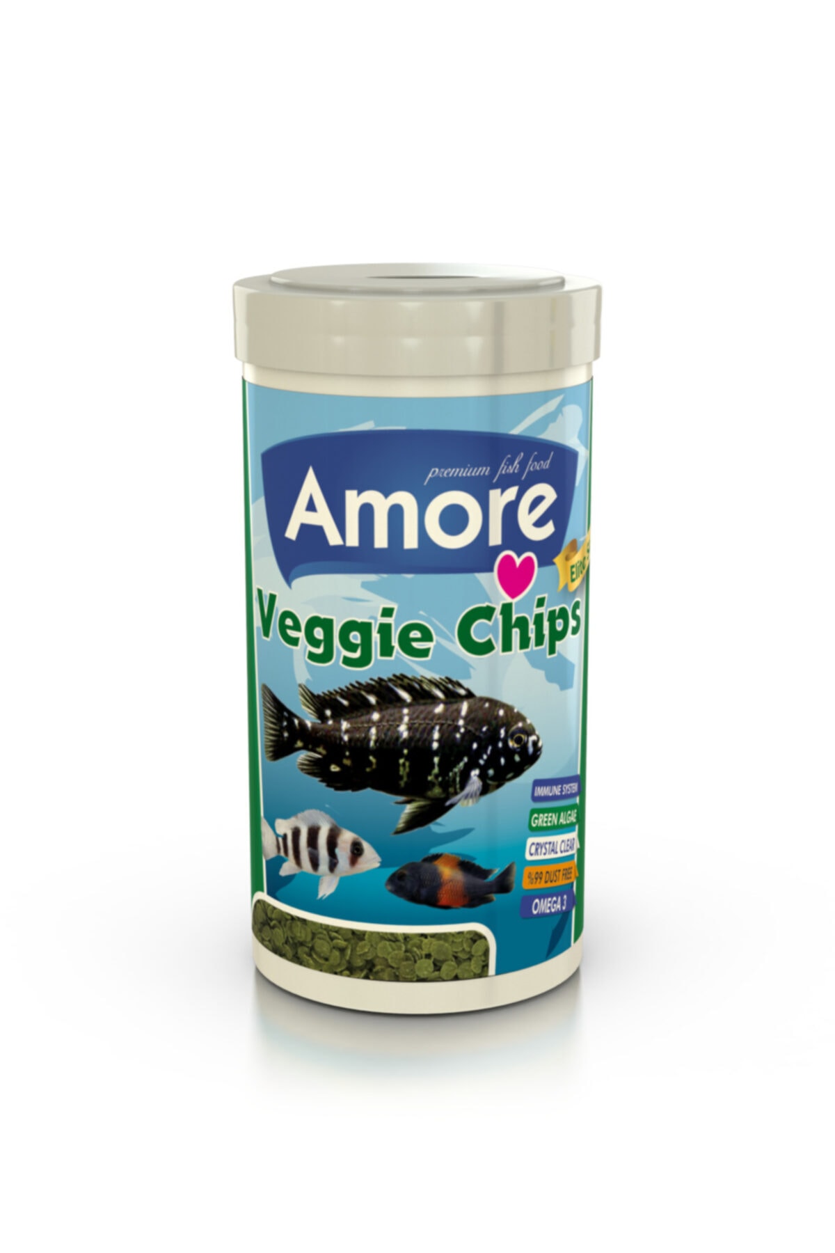 AMORE Veggie Pro Chips 250 Ml Green Algae Clear Immune Protect Omega-3 Crisps Akvaryum Balık Yemi