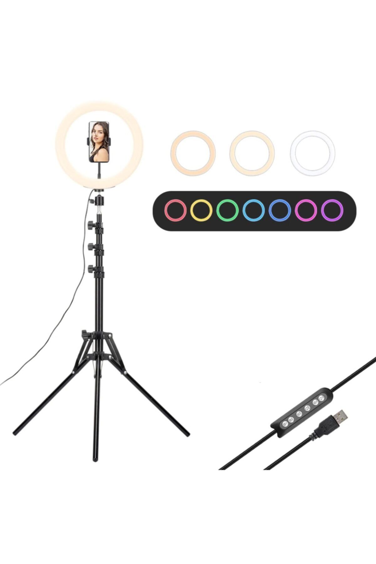 AldımGeldi Youtuber Kuaför Makyaj Çekim Ring Light Led 20cm Işık Rgb 2mayak