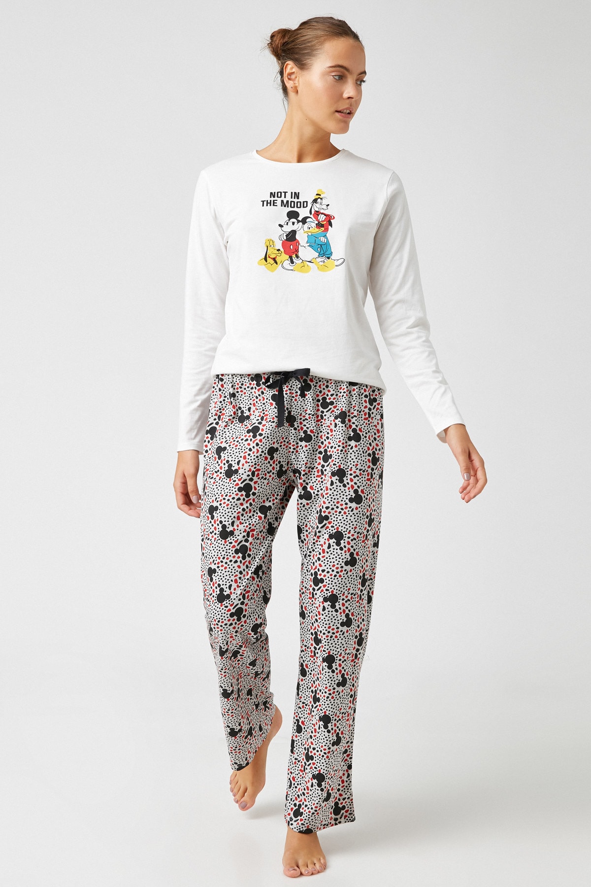 Koton Kadın Grı Melange Desenli Pijama Takımı 1KLK79321MK