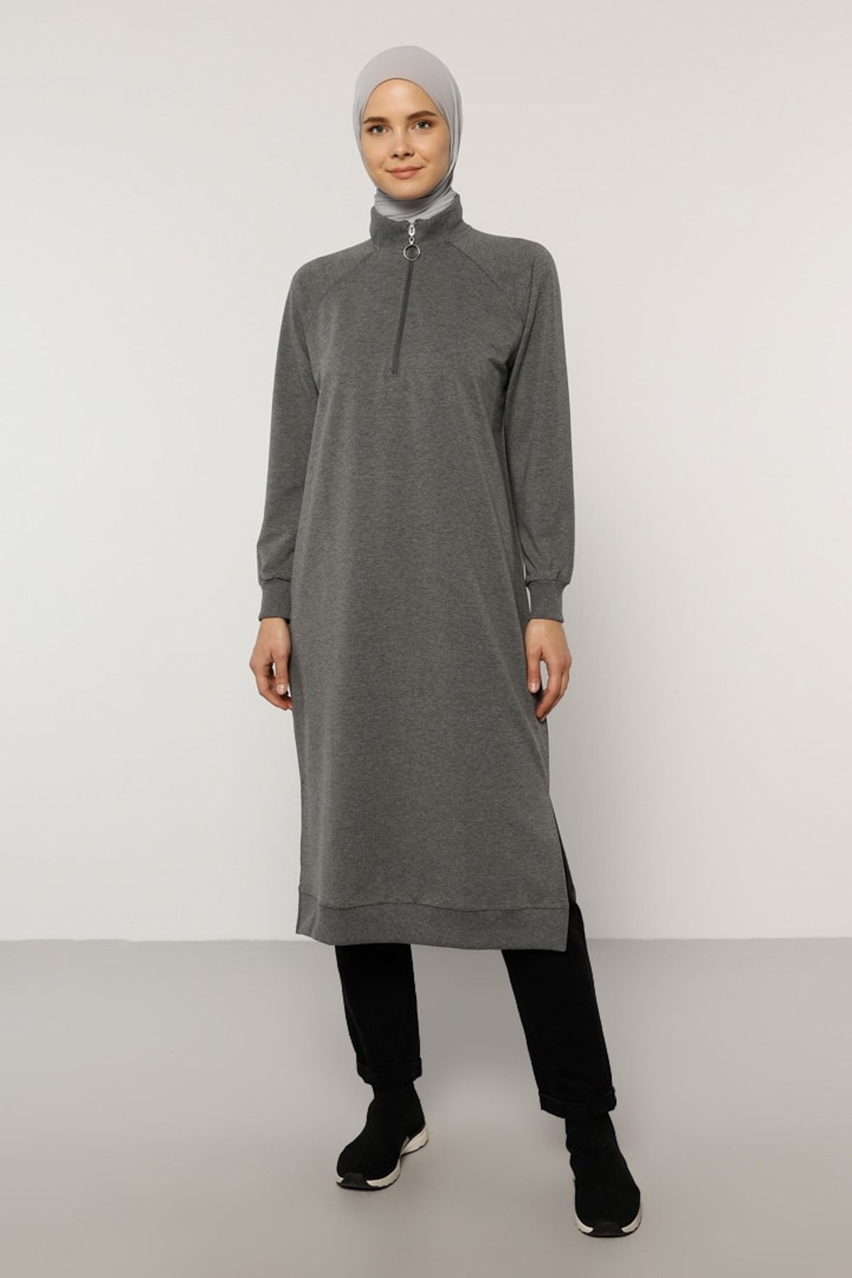 Everyday Basic Kadın Antrasit Fermuar Detaylı Sweatshirt  1744244