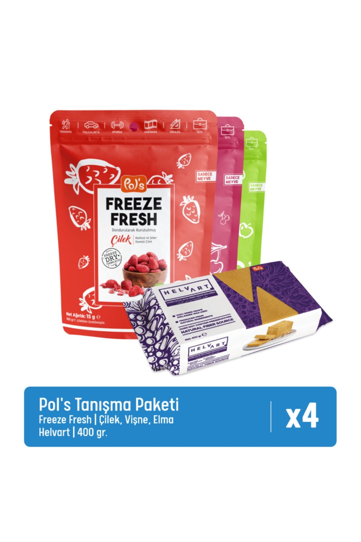 Pol's Helvart Üzüm Pek. Helva (400 Gr.) + Freeze Fresh Çilek, Dilim Elma, Vişne